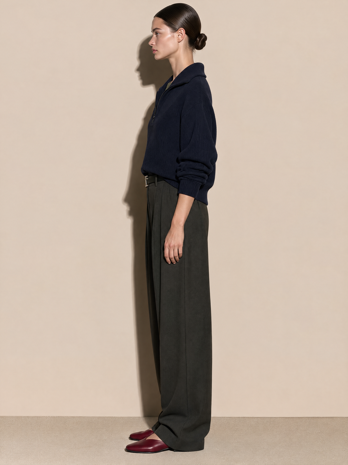 Navy Half-Zip Knit Sweater With Contrast Olive Mock Layered Inset