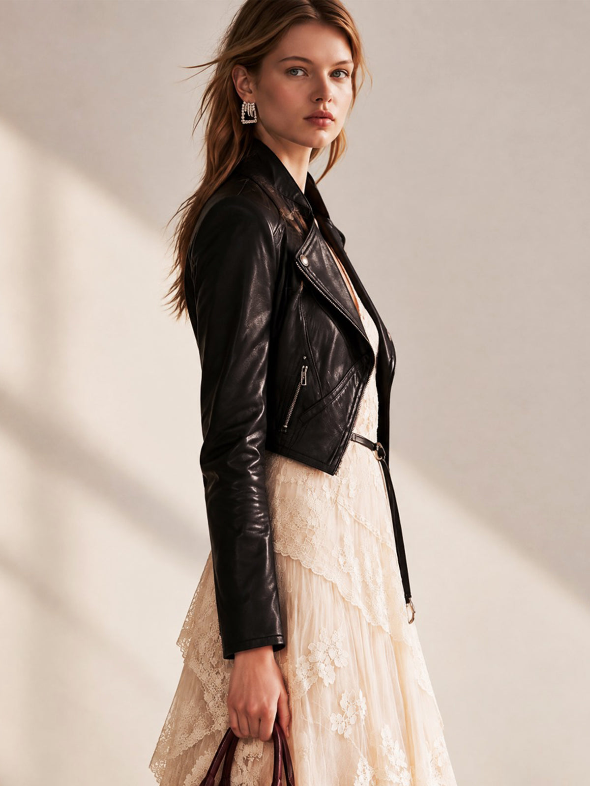 Elegant Cropped Leather Jacket