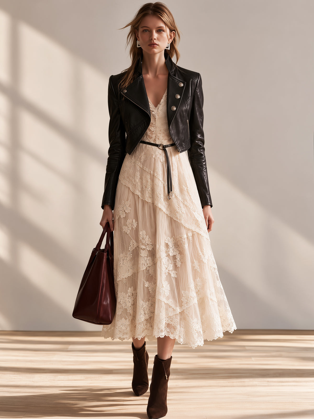 Elegant Cropped Leather Jacket