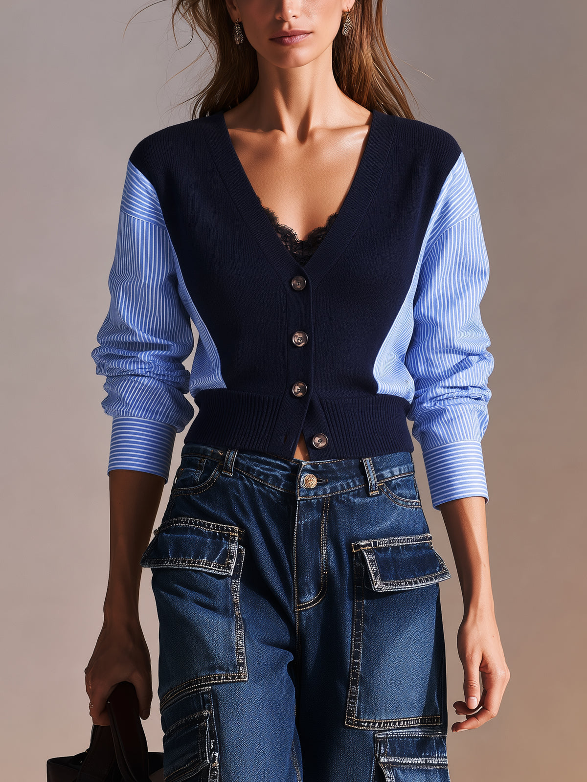 Elegant Paneling Knit Cardigan Sweater