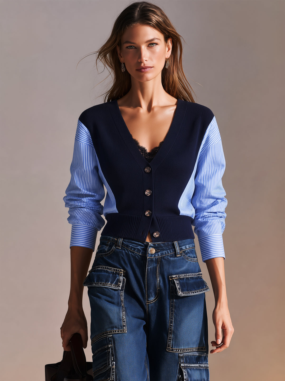 Elegant Paneling Knit Cardigan Sweater