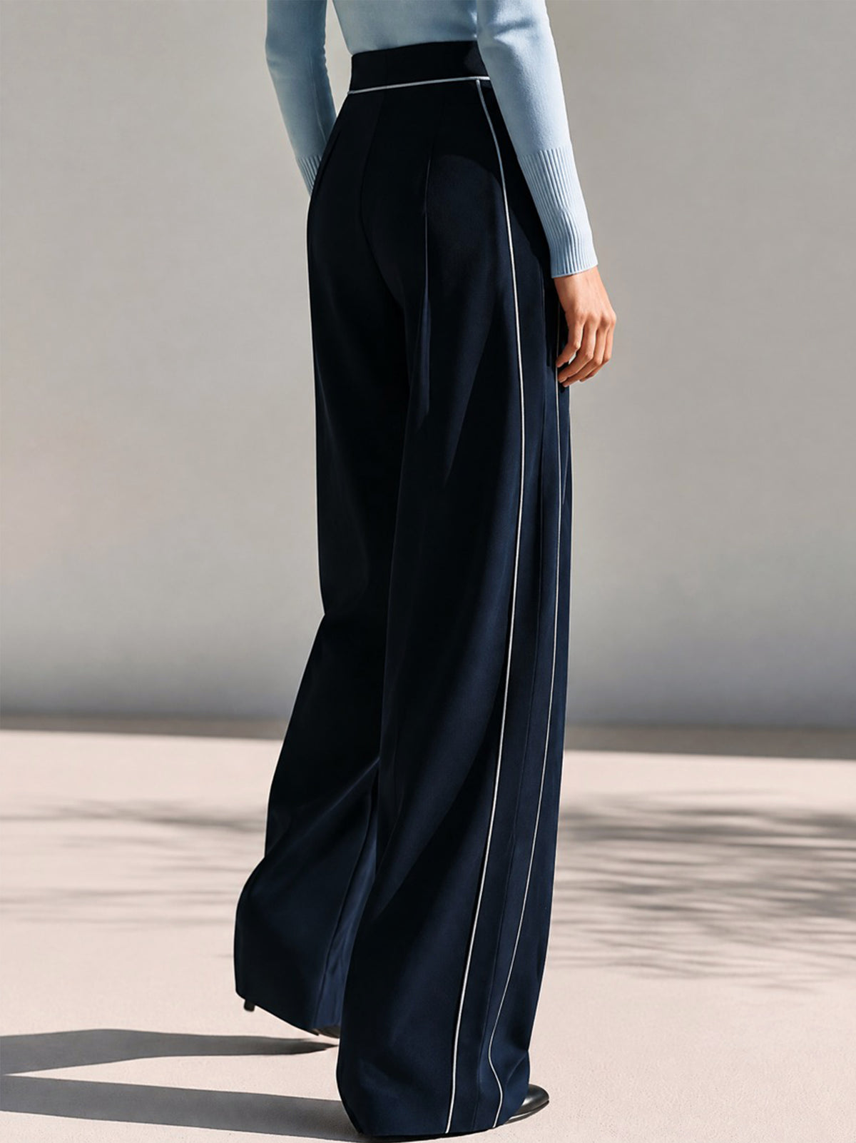 Navy High-Waisted Wide-Leg Trousers Winter