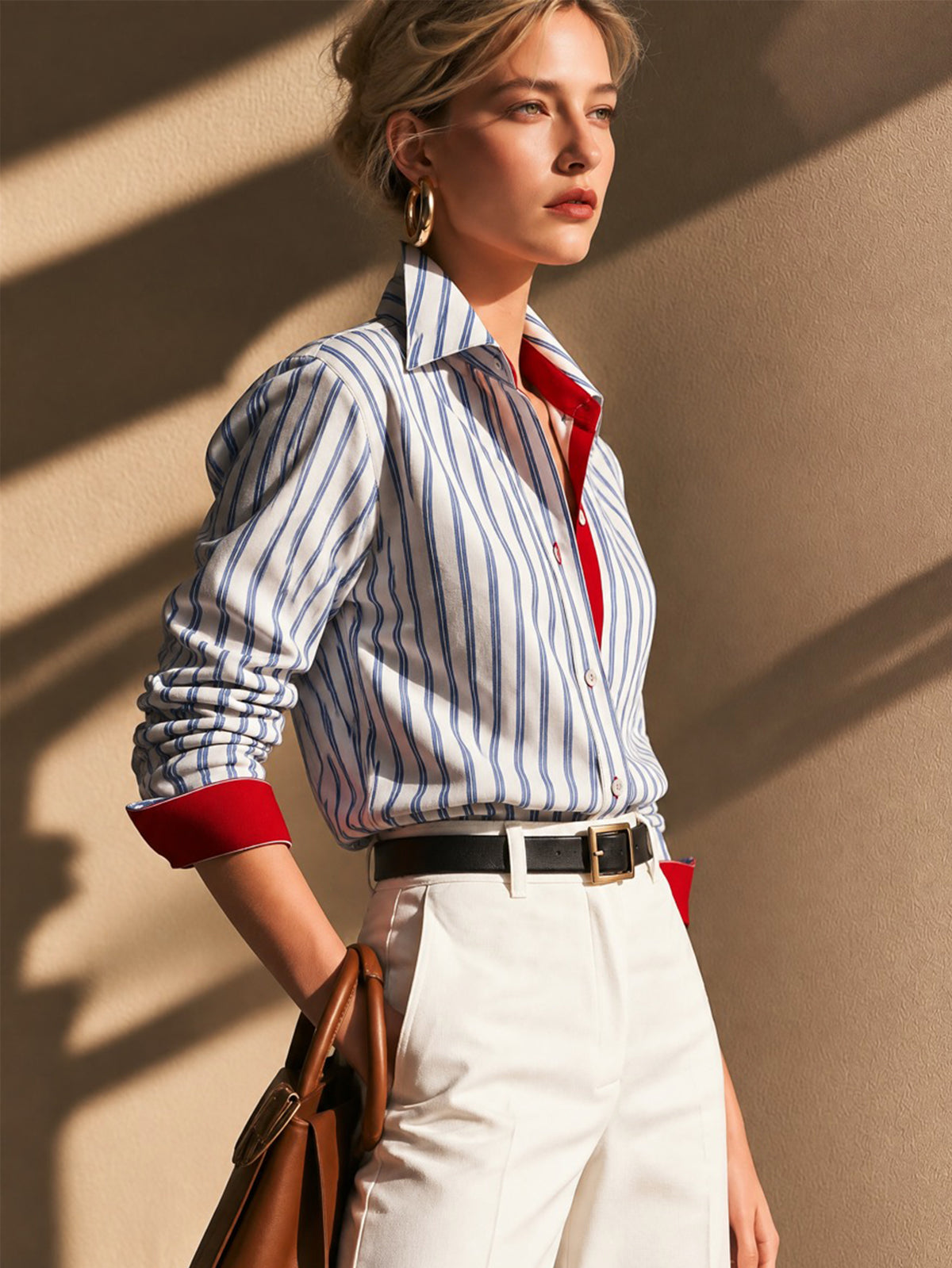 Red Contrast Striped Button-Down Shirt