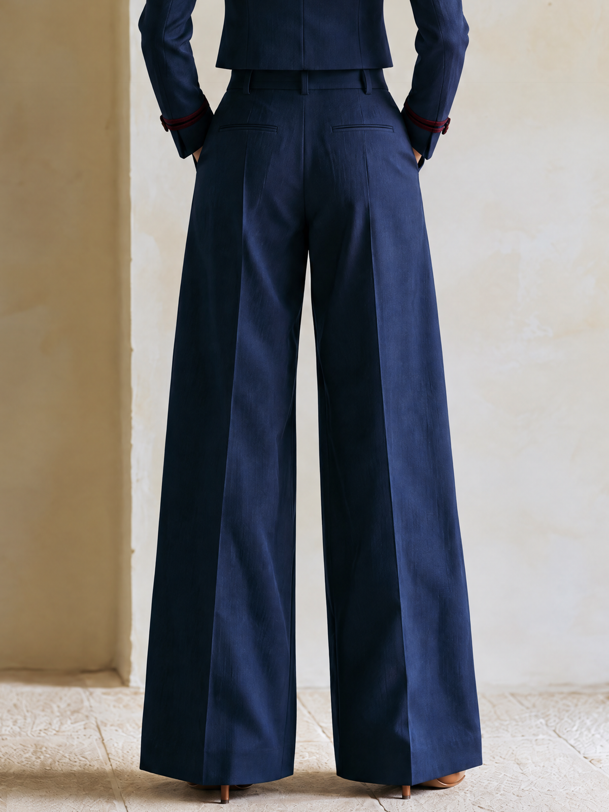 Elegant Navy Tailored High-Waist Wide-Leg Trousers