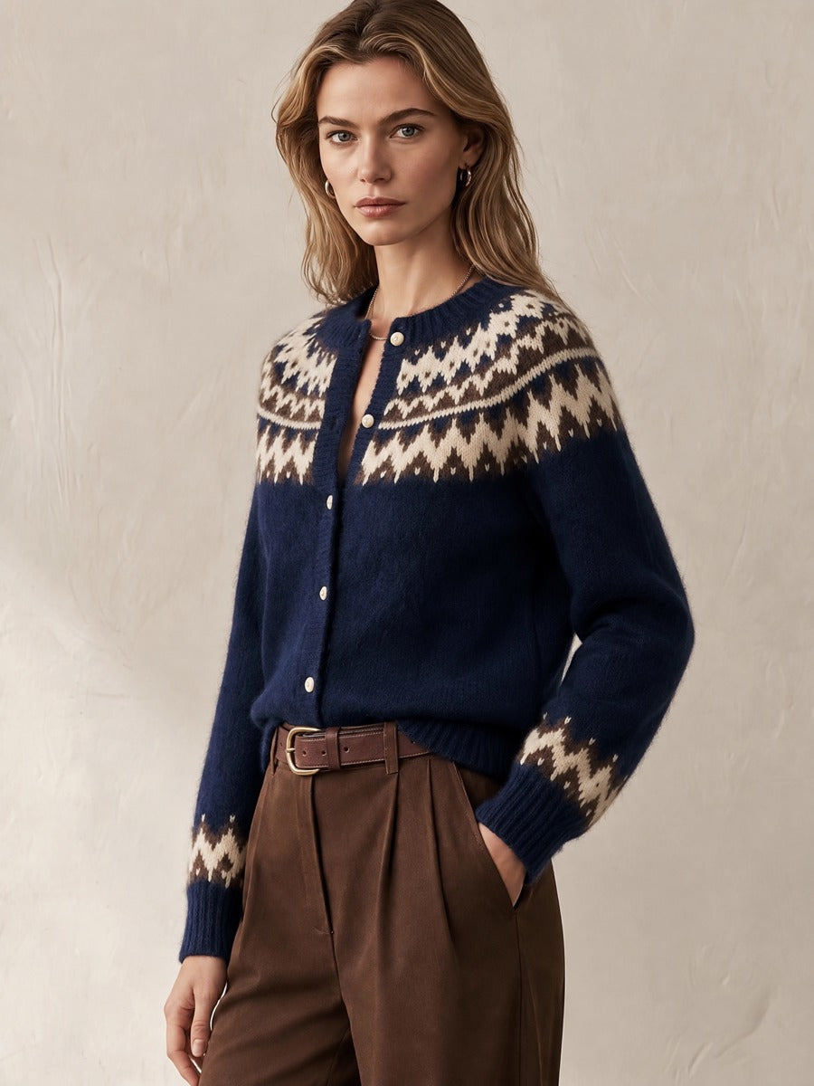 Fair Isle Jacquard Wool Knit Cardigan