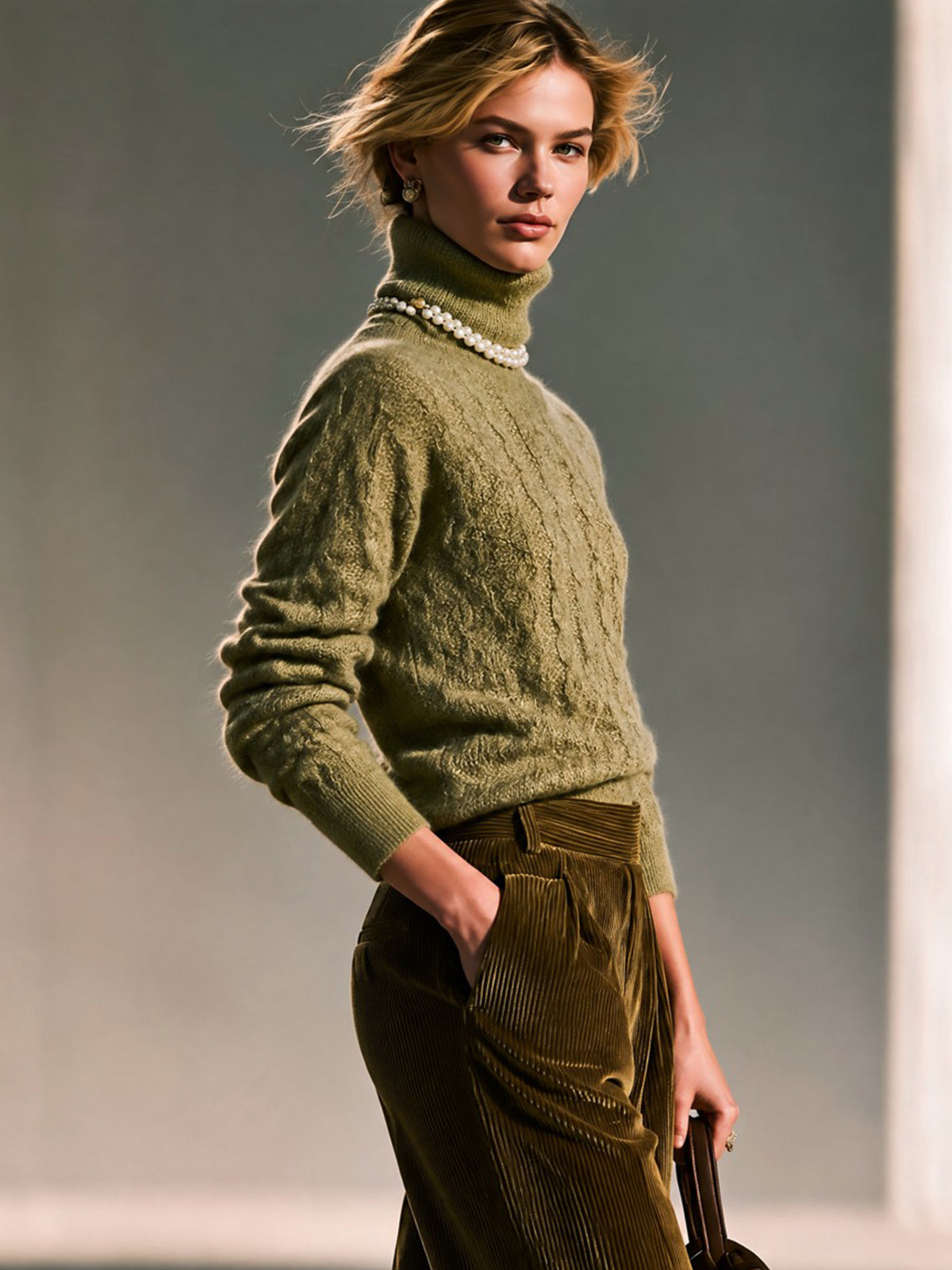 Elegant Cable Knit Turtleneck Sweater
