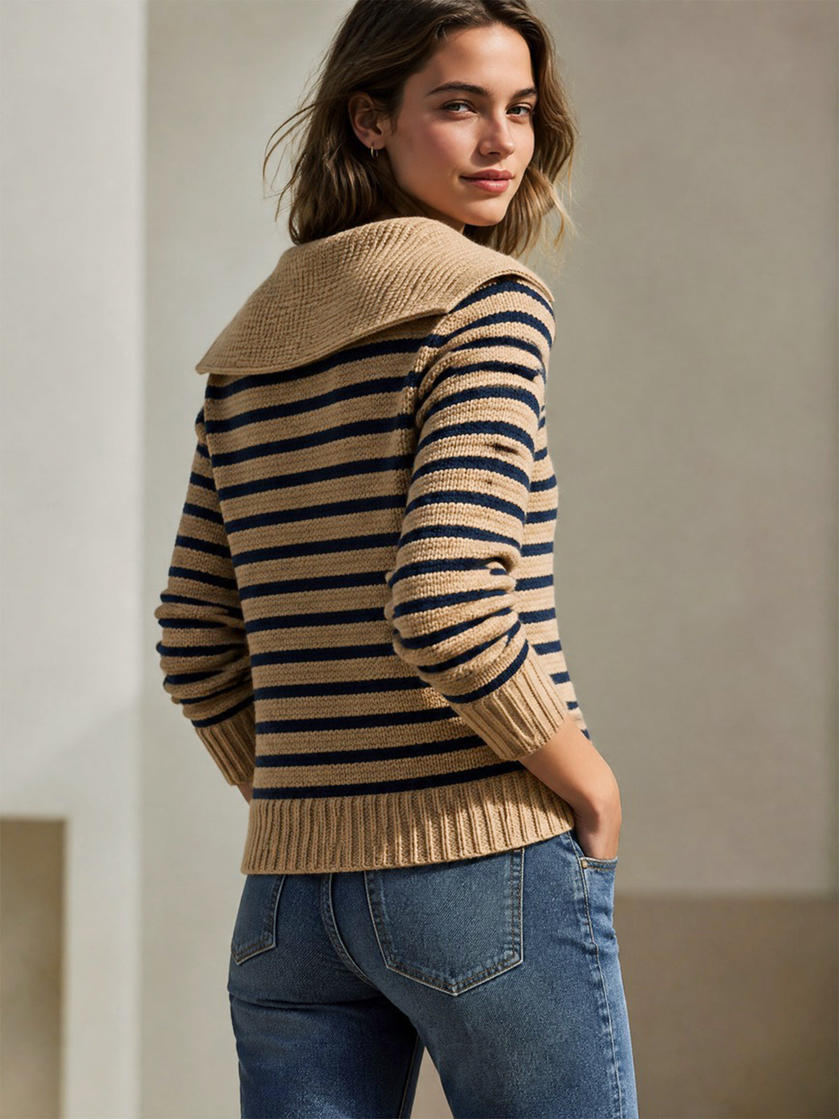 Breton Stripe Wide Collar Knit Sweater