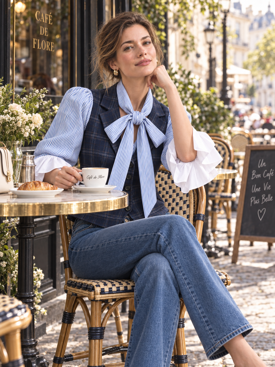 Navy Plaid Wool-Blend Button-Front Vest With Notched Lapel
