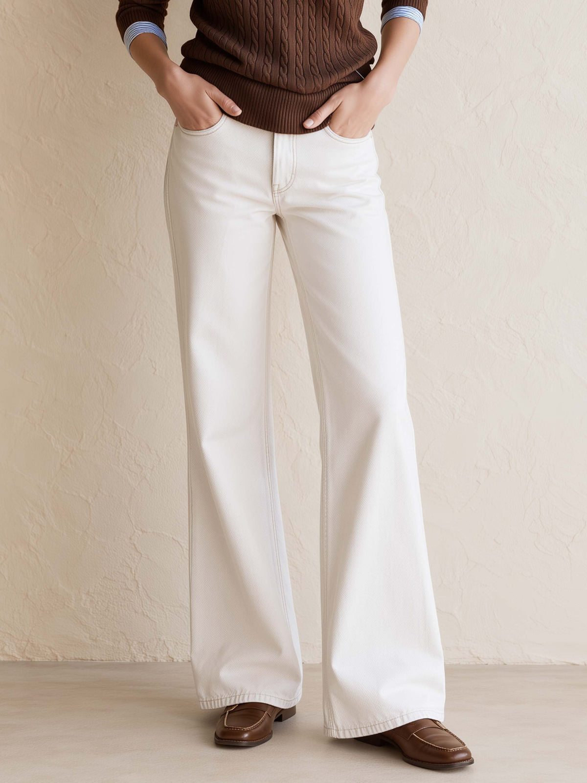White High Waist Slimming Flowy Denim Flare Pants