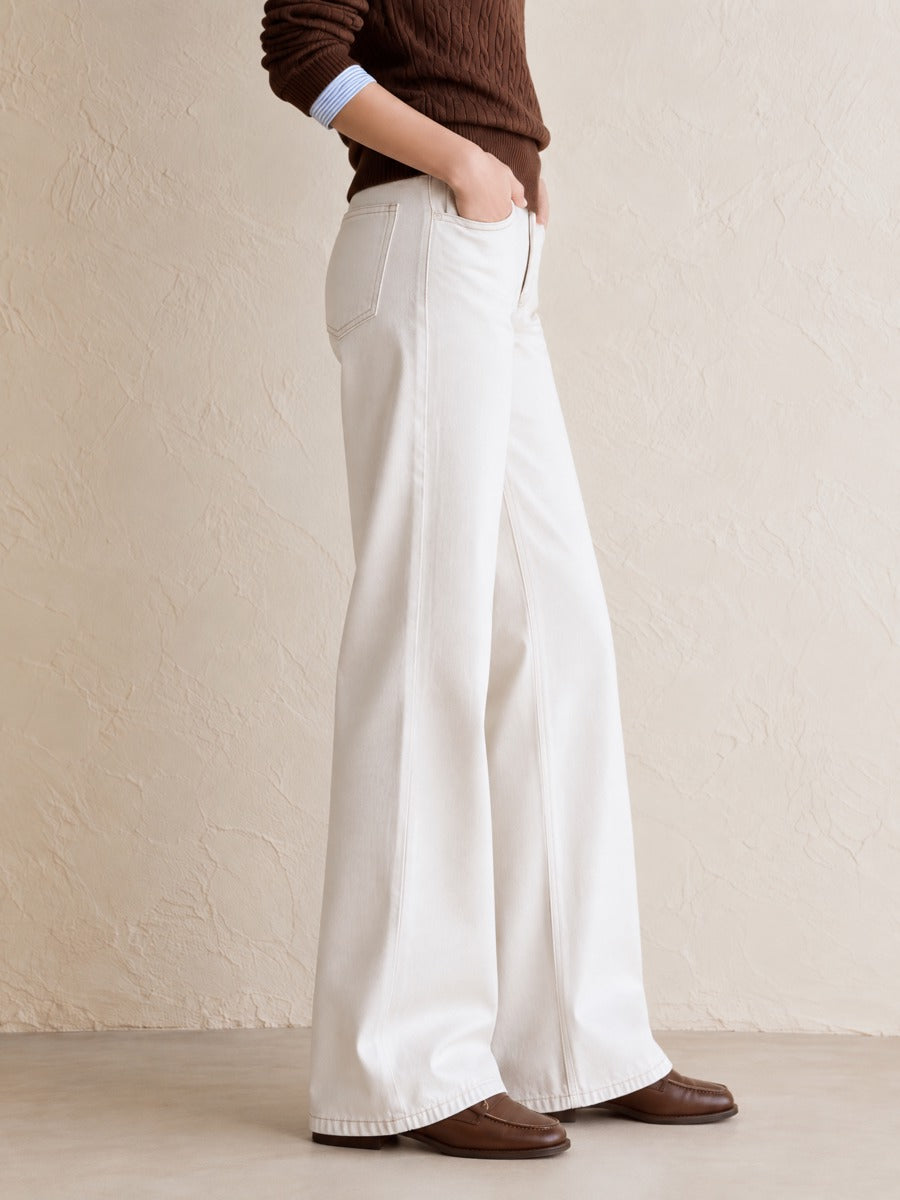 White High Waist Slimming Flowy Denim Flare Pants