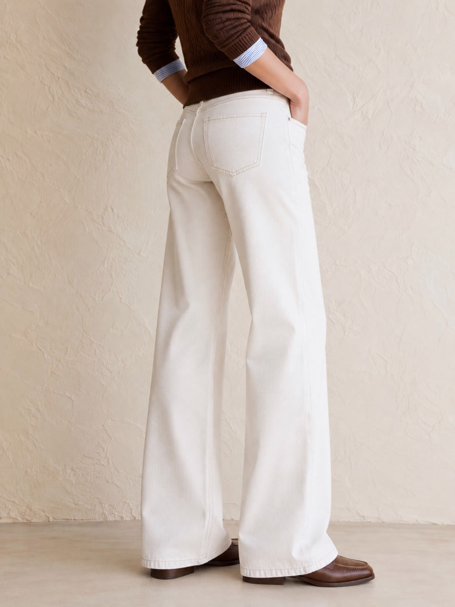 White High Waist Slimming Flowy Denim Flare Pants