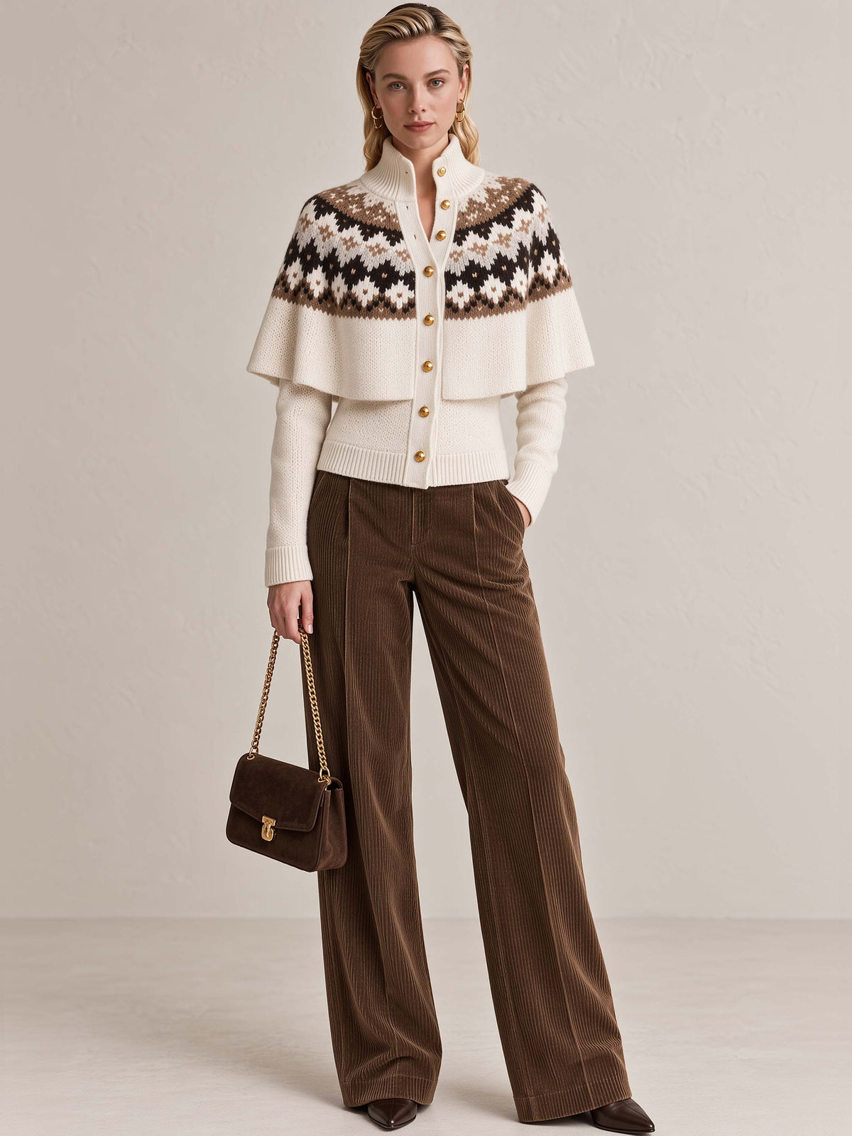 Deep Brown Textured High Waist Slimming Corduroy Wide Leg Pants