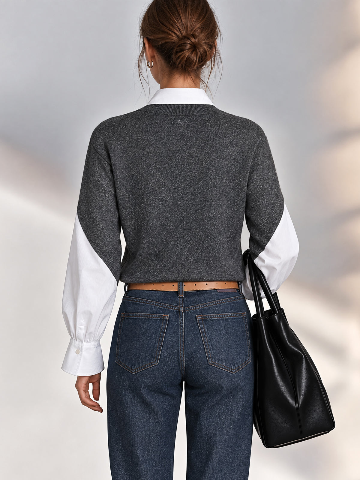 Argyle Wool Blend Faux Two-Piece Pullover Knitwear