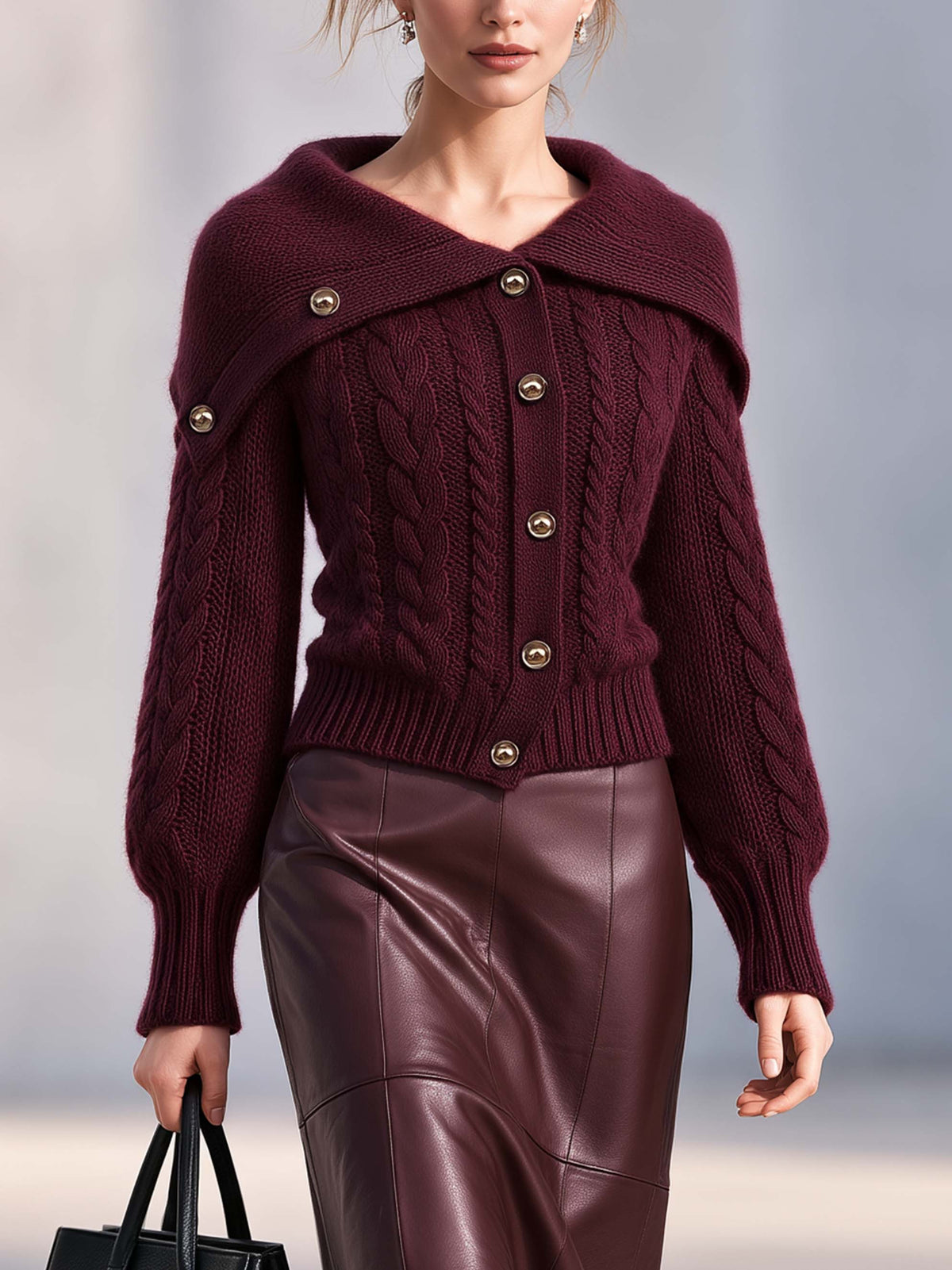 Cable Knit Wool Blend Cardiganr Sweater