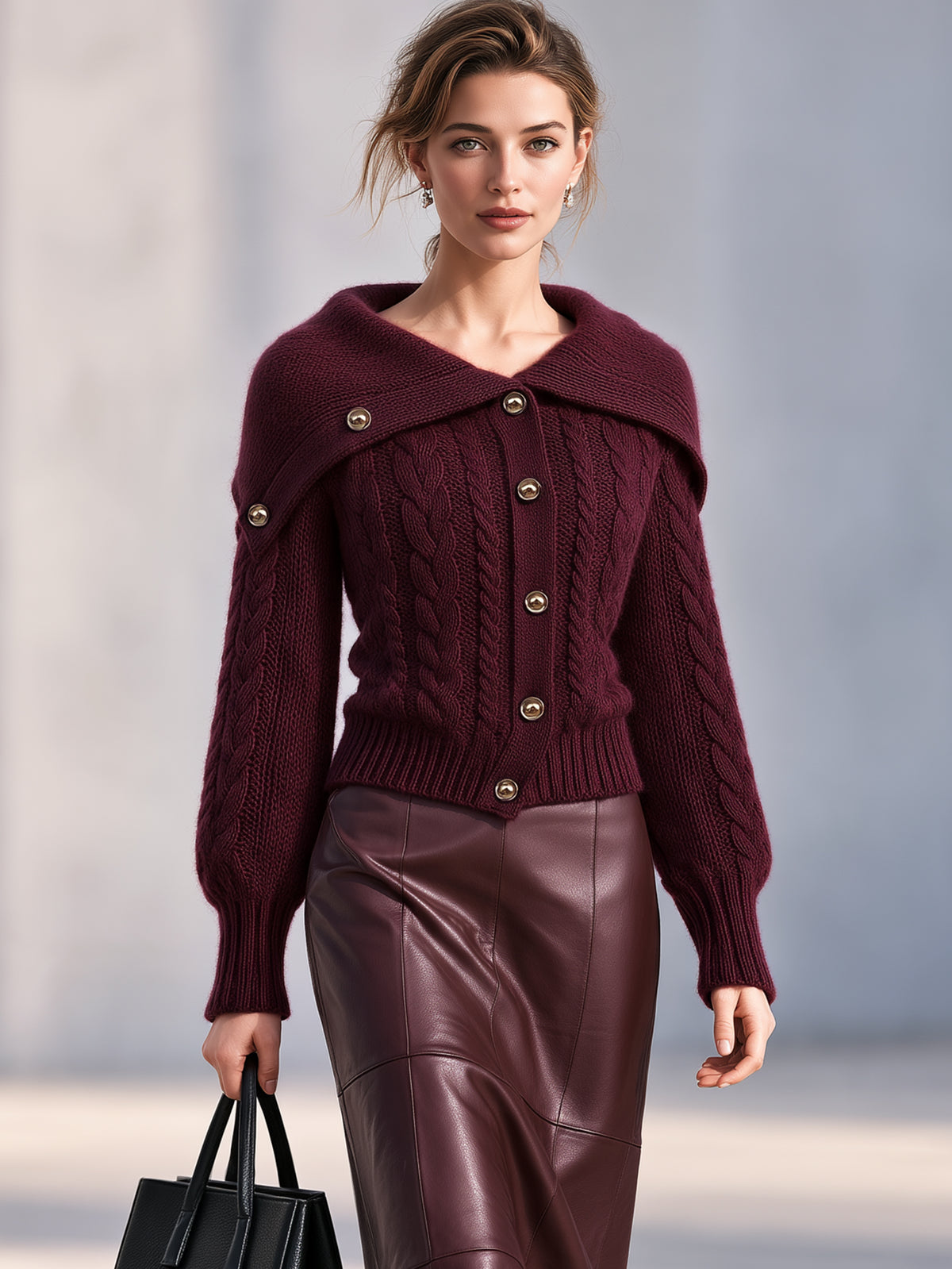 Cable Knit Wool Blend Cardiganr Sweater