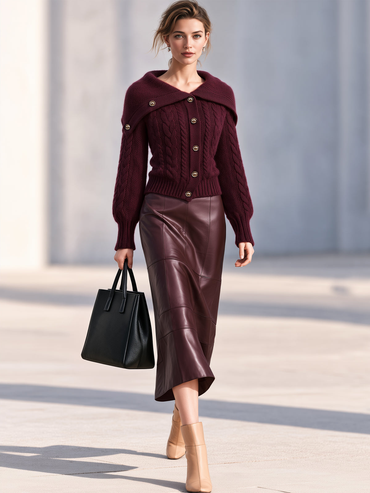 Elegant Leather A-Line Midi Skirt