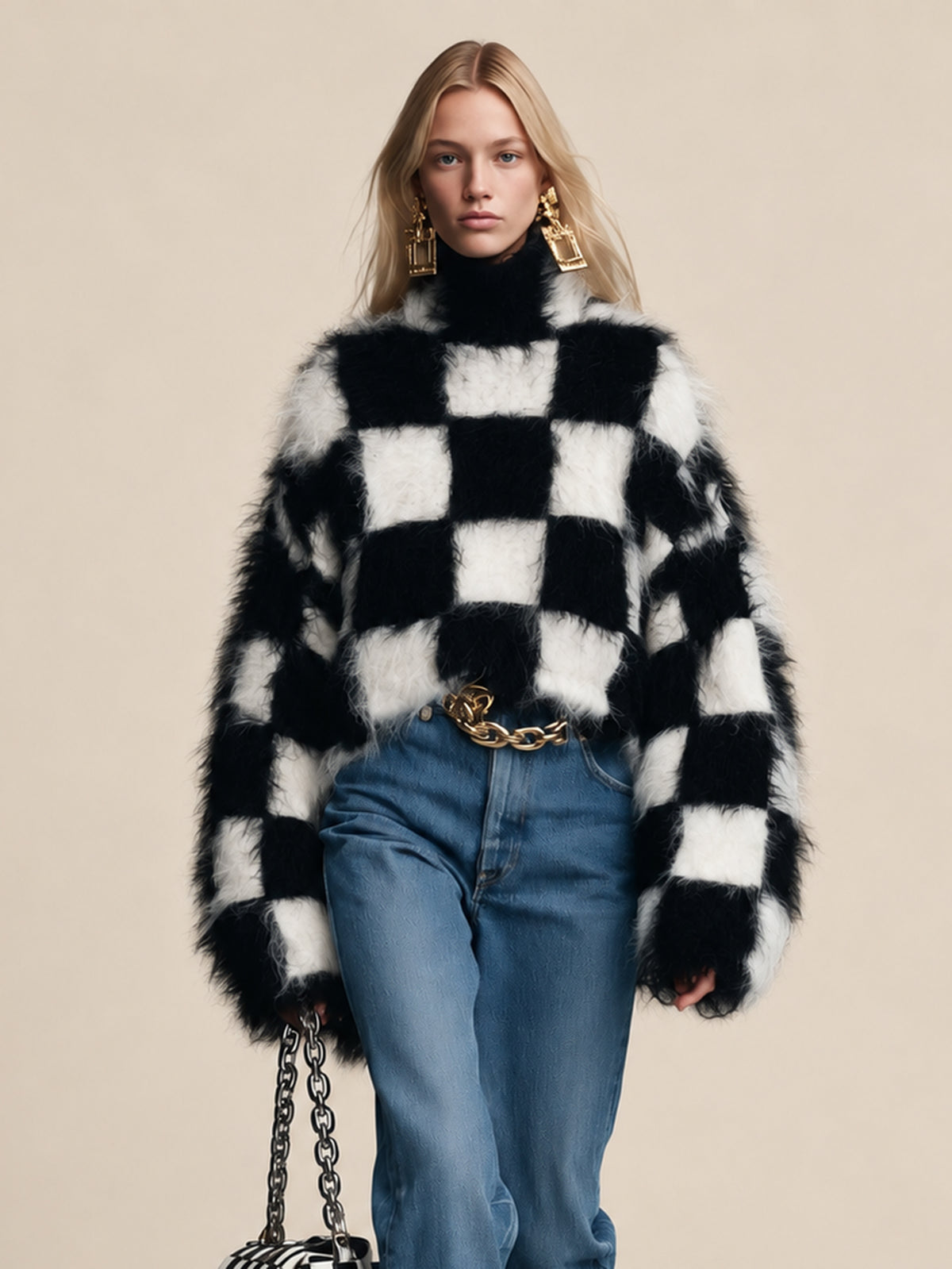 Black And White Checkered Mohair Sweater