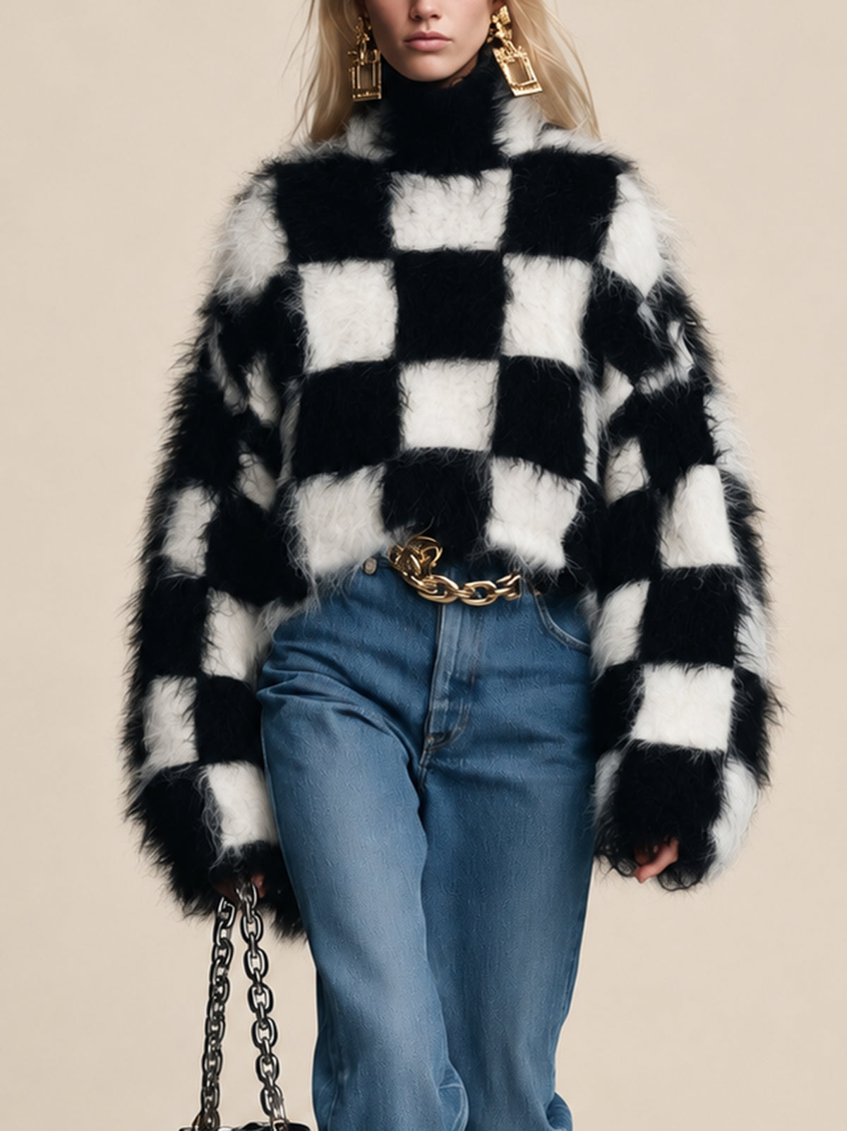 Black And White Checkered Mohair Sweater