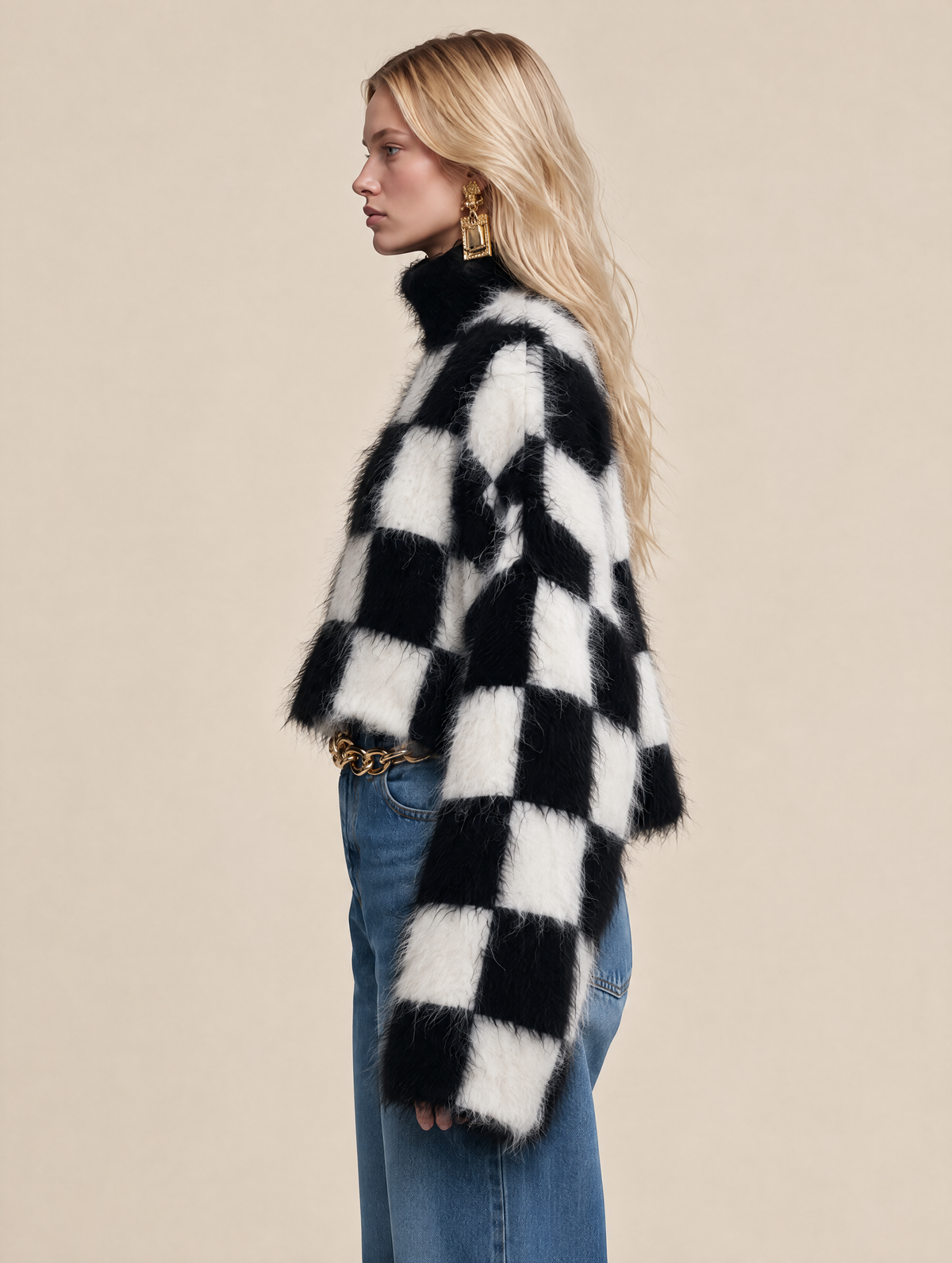 Black And White Checkered Mohair Sweater