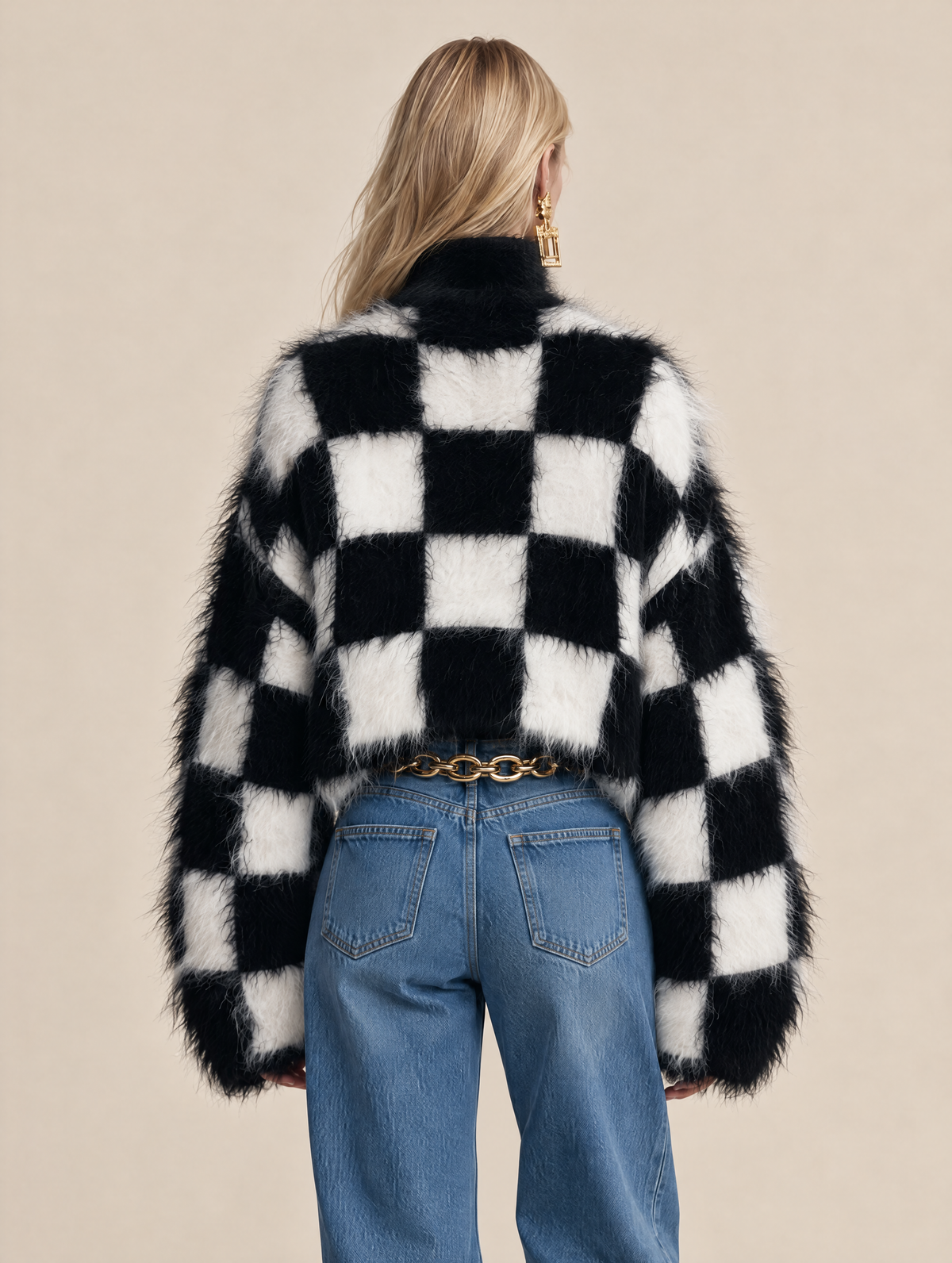 Black And White Checkered Mohair Sweater