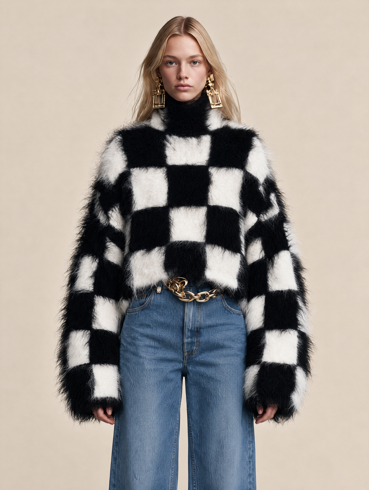 Black And White Checkered Mohair Sweater
