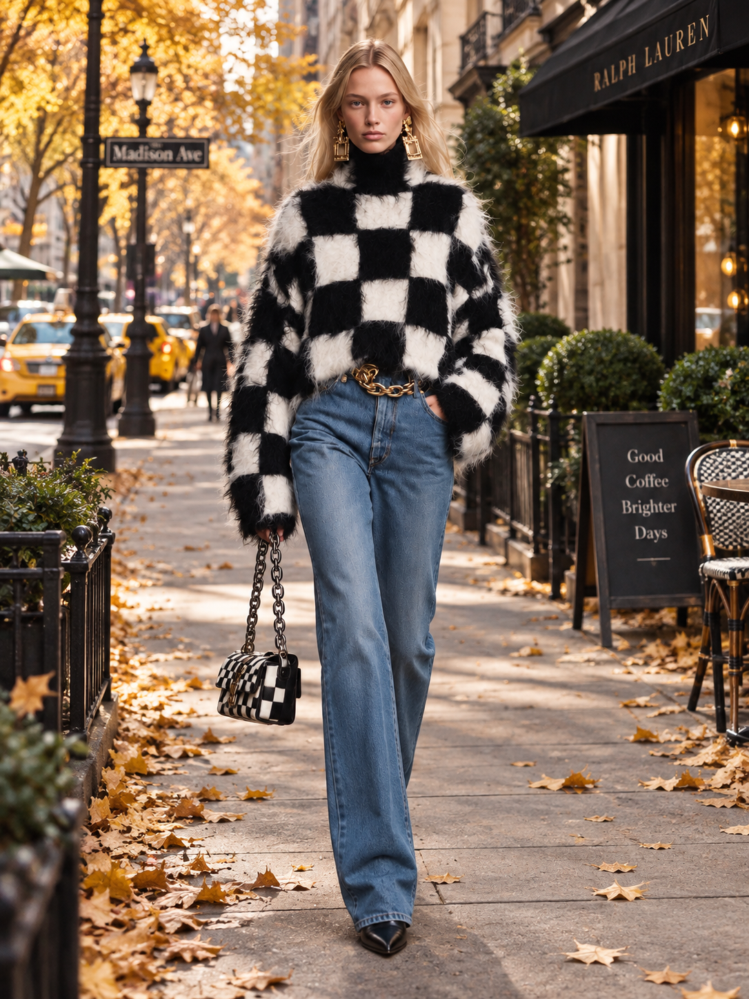 Black And White Checkered Mohair Sweater