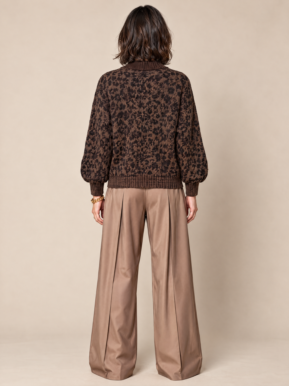 Brown Leopard Print Knit Cardigan With Oversized Gold Dome Buttons
