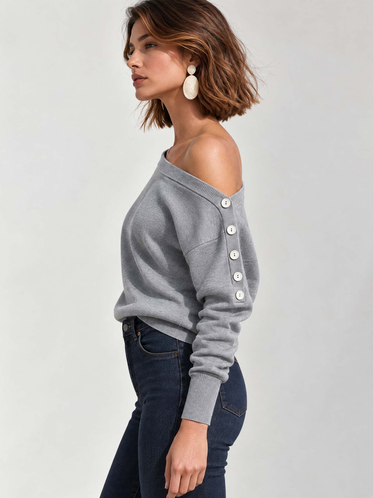Heather Grey Boat Neck Knit Sweater