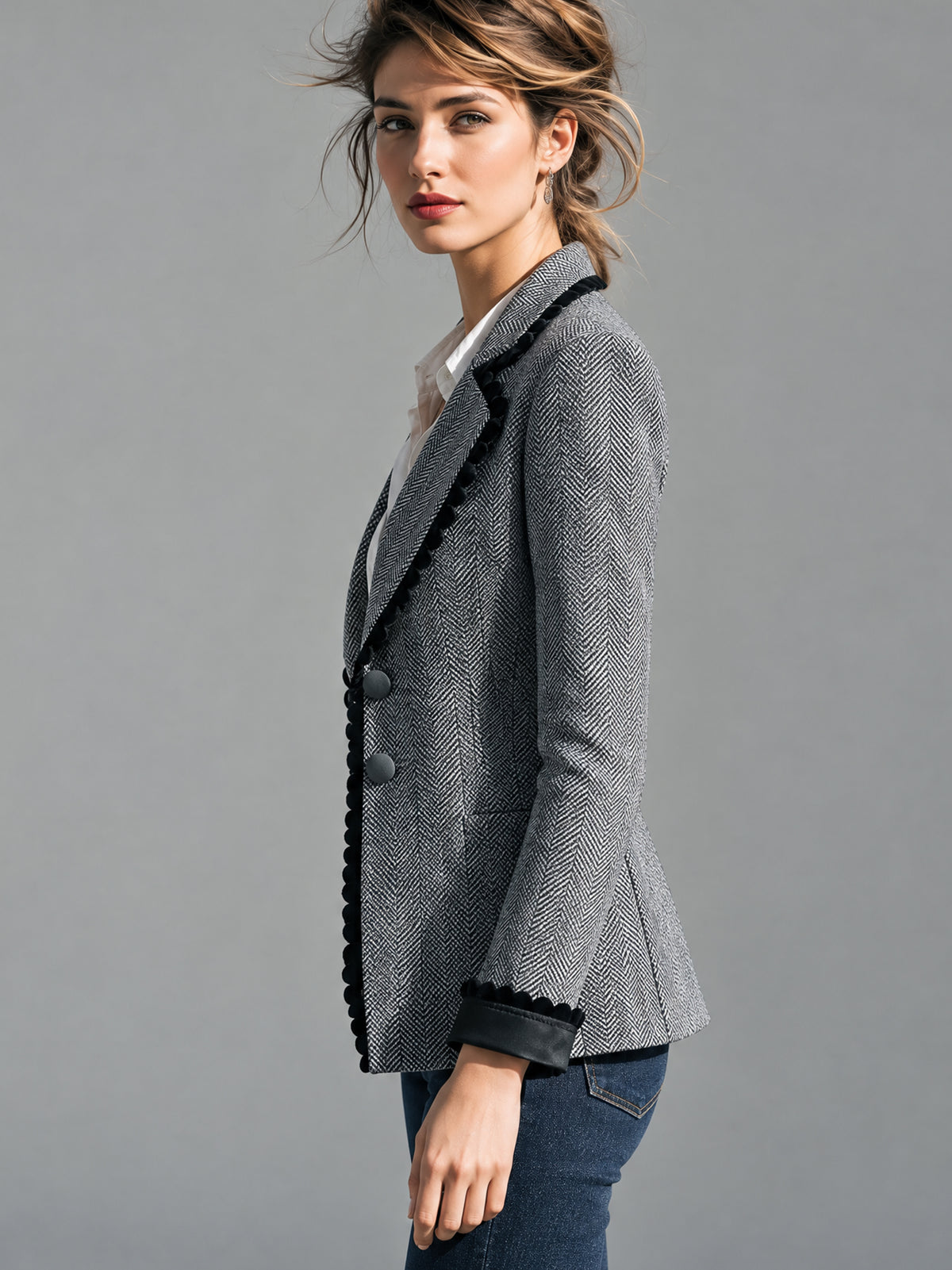 Herringbone Tailored Blazer Jacket