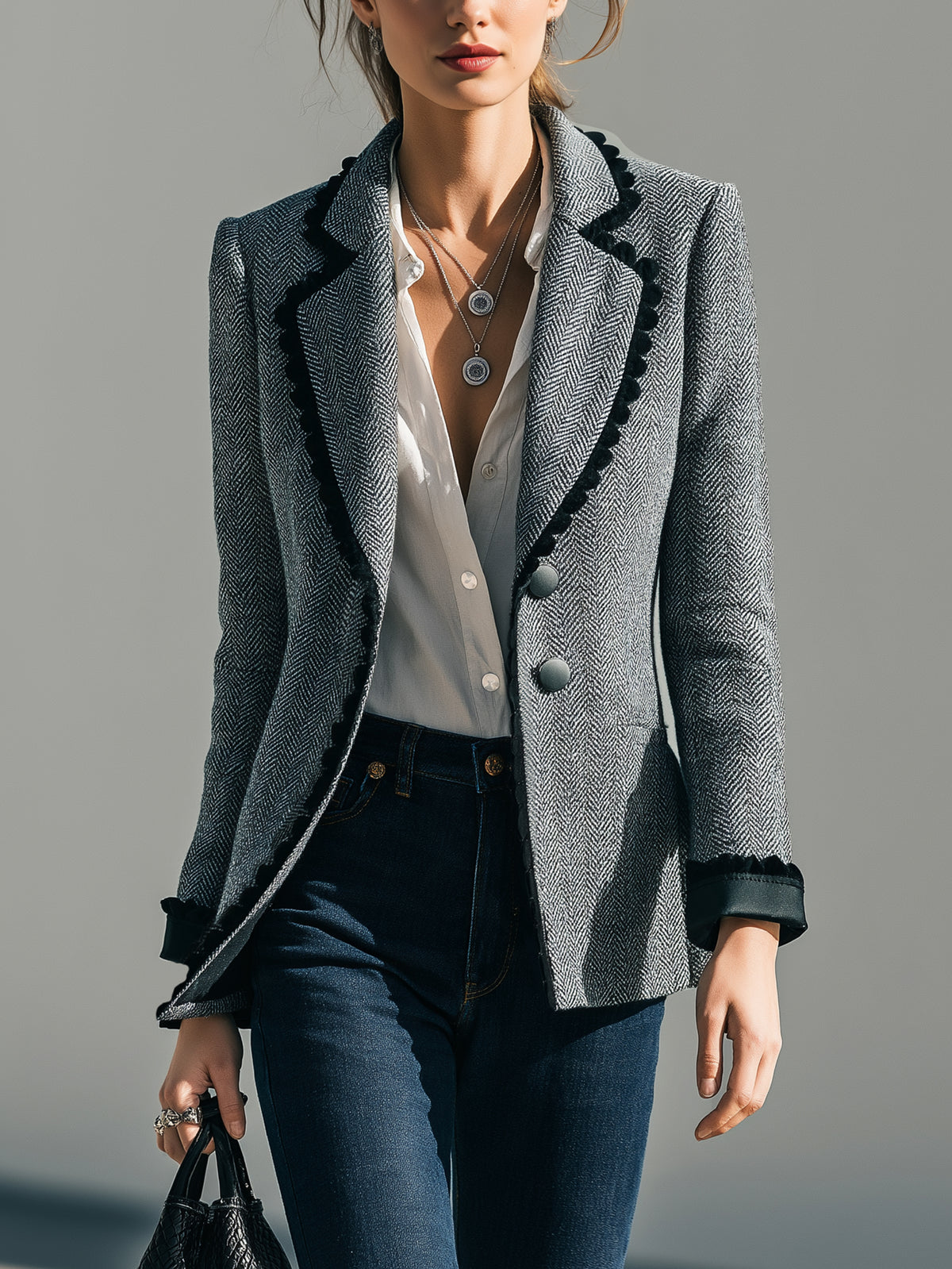 Herringbone Tailored Blazer Jacket