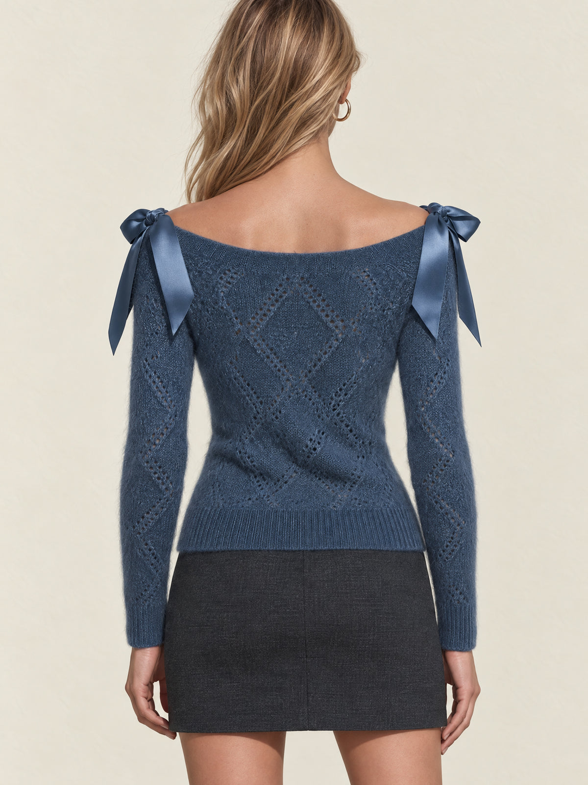 Boat Neck Bows Mohair Blend Knit Sweater