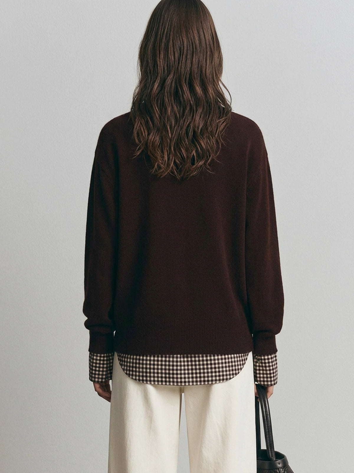 Faux Two-Piece Wool Blend Crew Neck Sweater Pullover