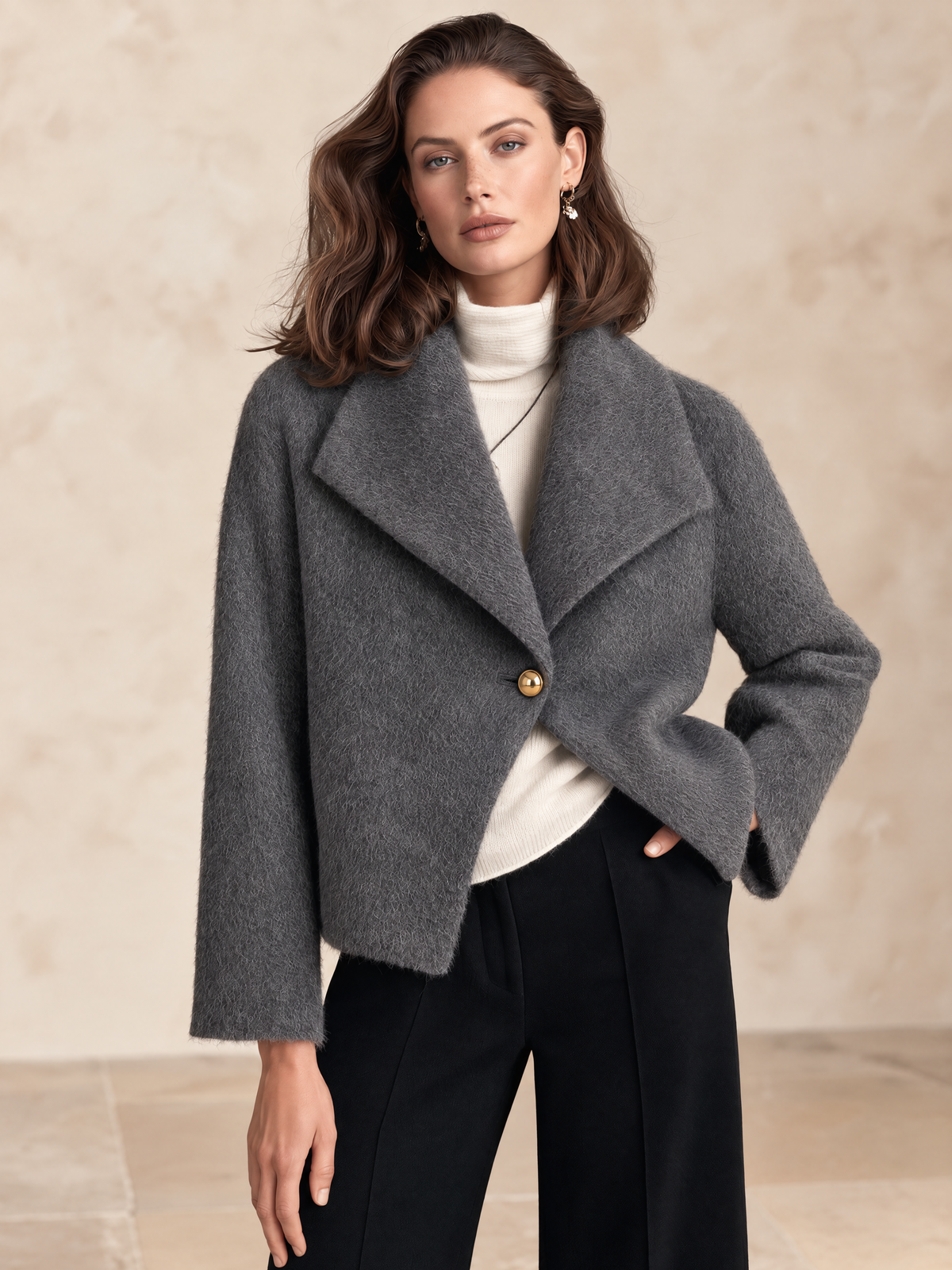 Charcoal Gray Notched-Lapel Wool Jacket