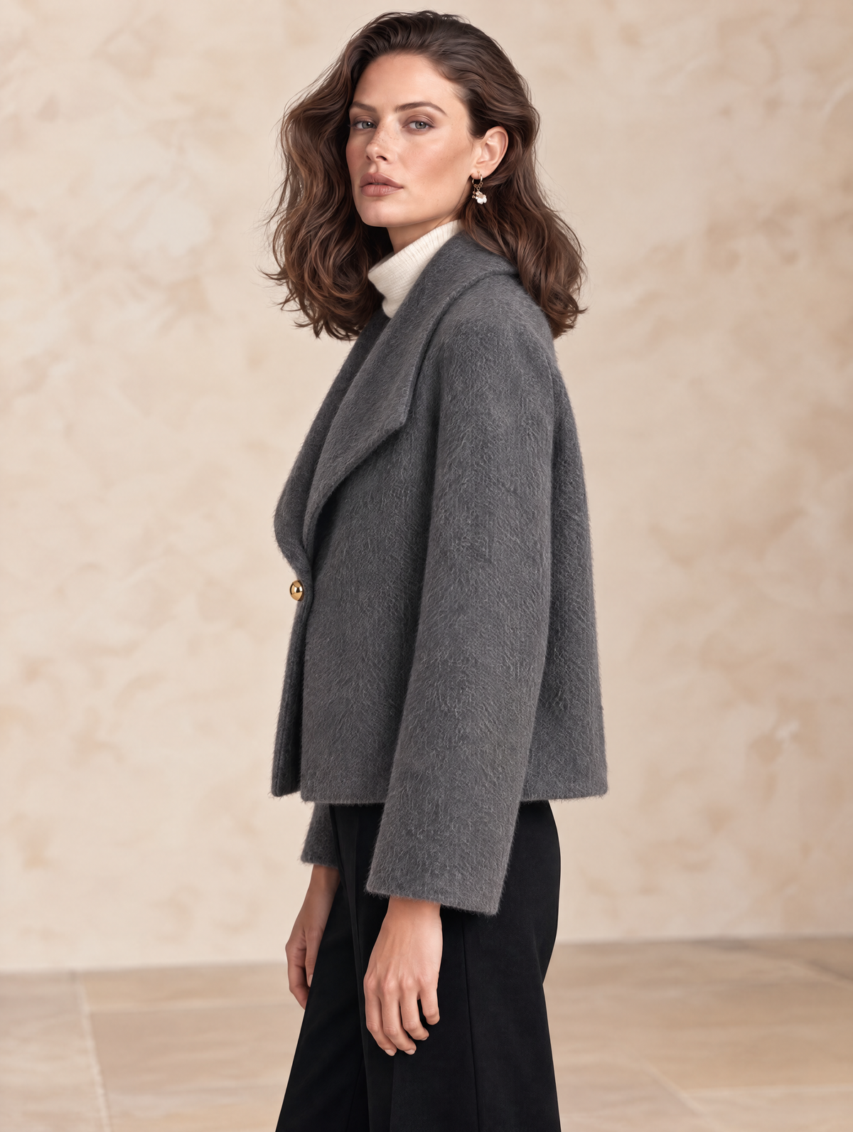 Charcoal Gray Notched-Lapel Wool Jacket