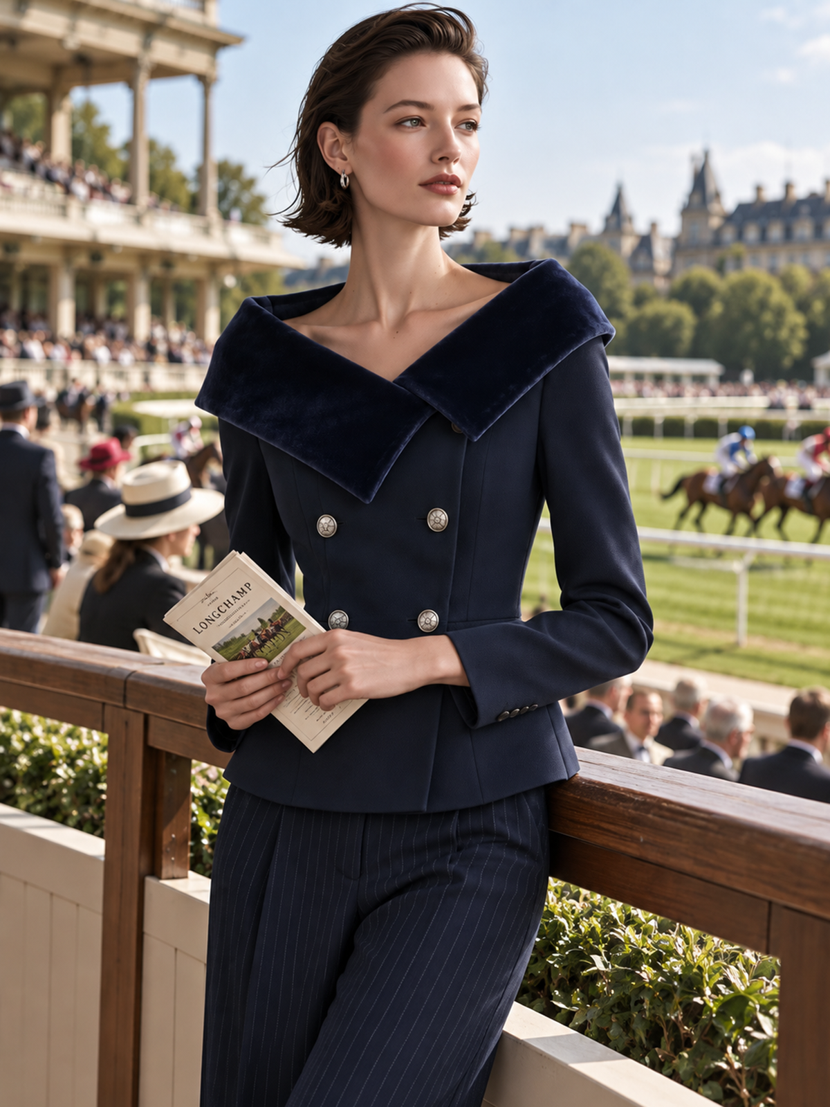 Velvet Collar Navy Tailored Long Sleeve Jacket