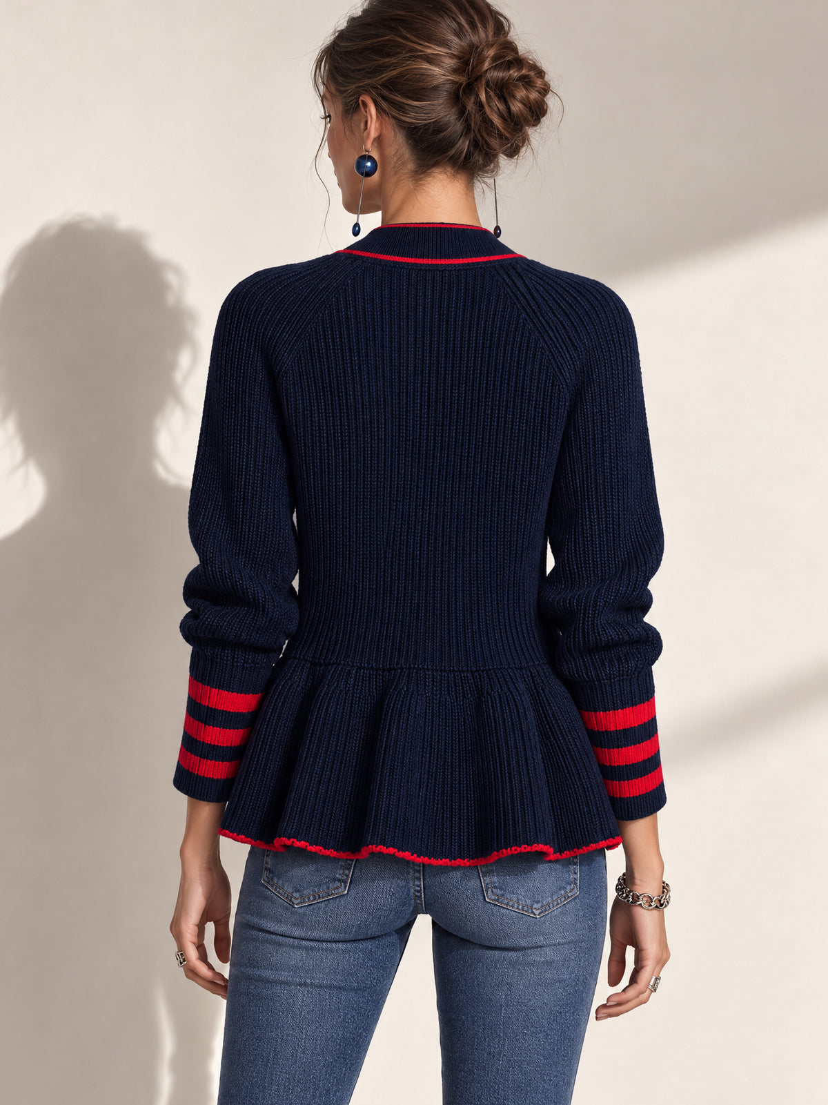 Contrast Trim Bow Front Knit Cardigan Knitwear