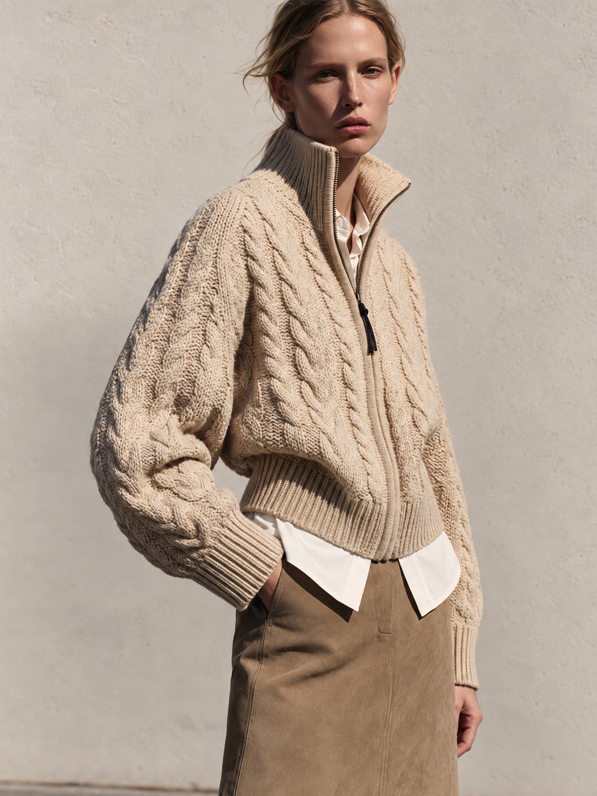 Cable Knit Zip-Up Sweater Jacket Cardigan