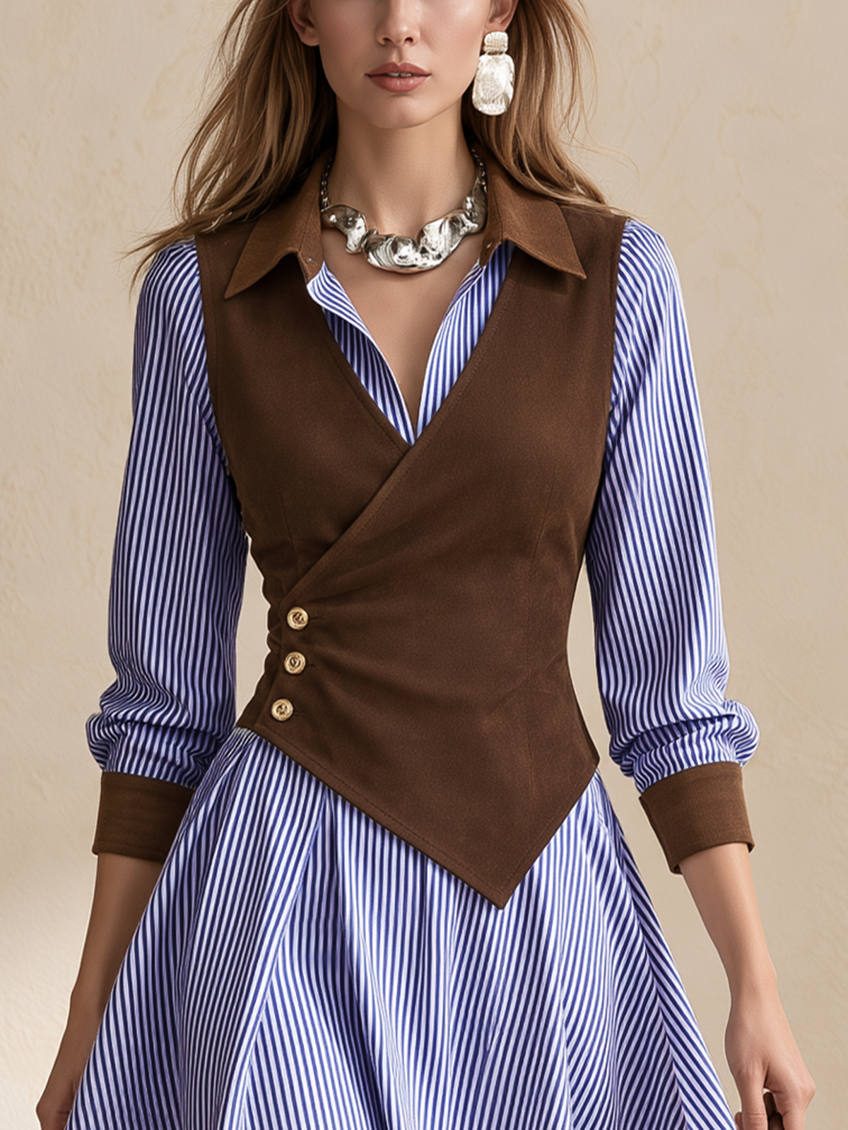 Brown Wrap V-neck Irregular Waistcoat Vest