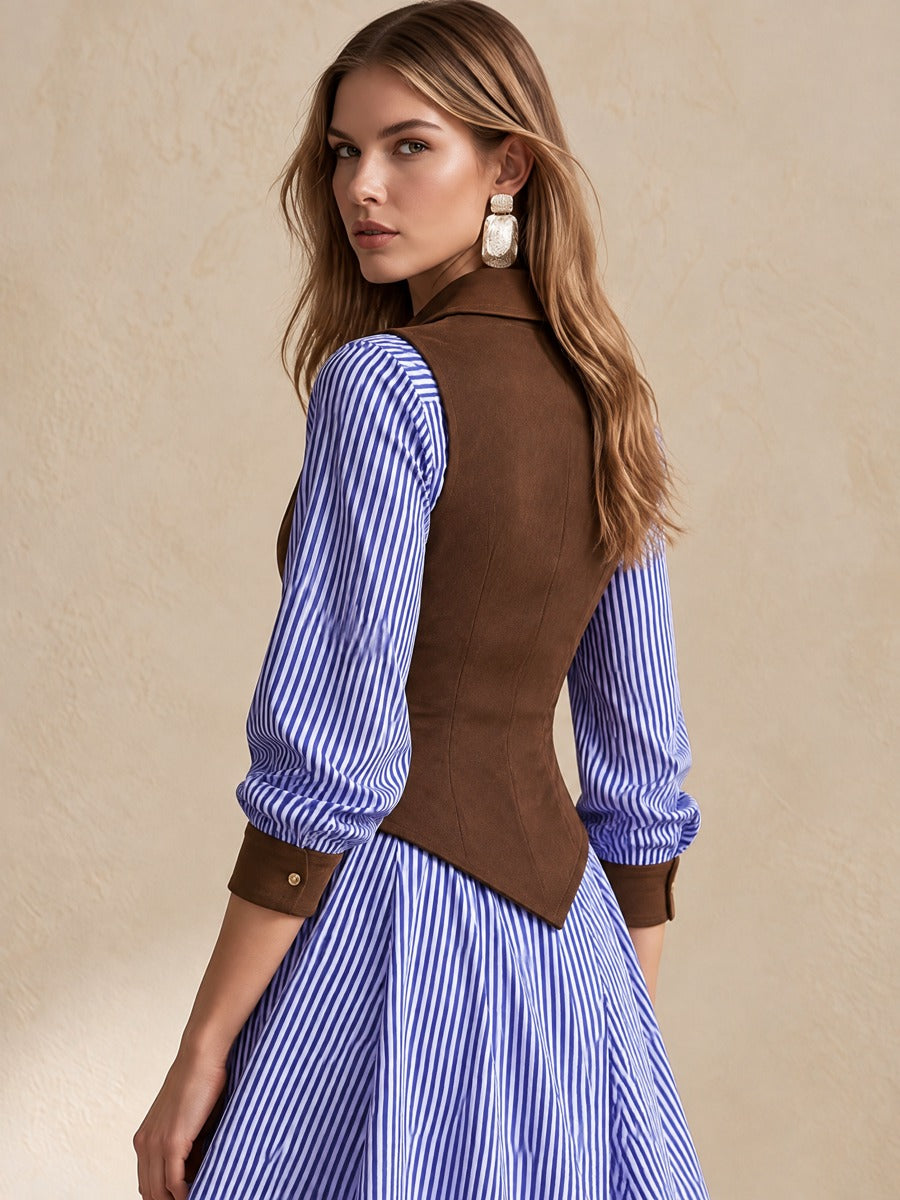 Brown Wrap V-neck Irregular Waistcoat Vest