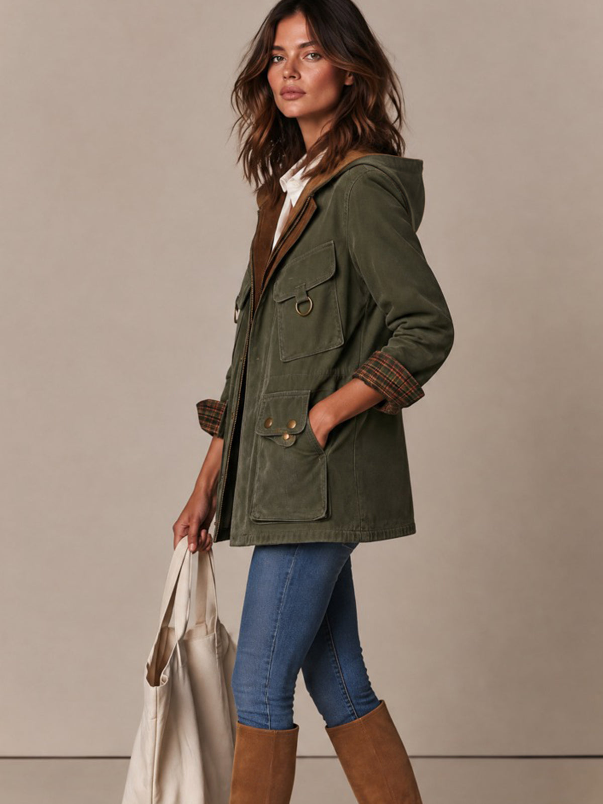 Hooded Multi-Pocket Utility Coat Jacket