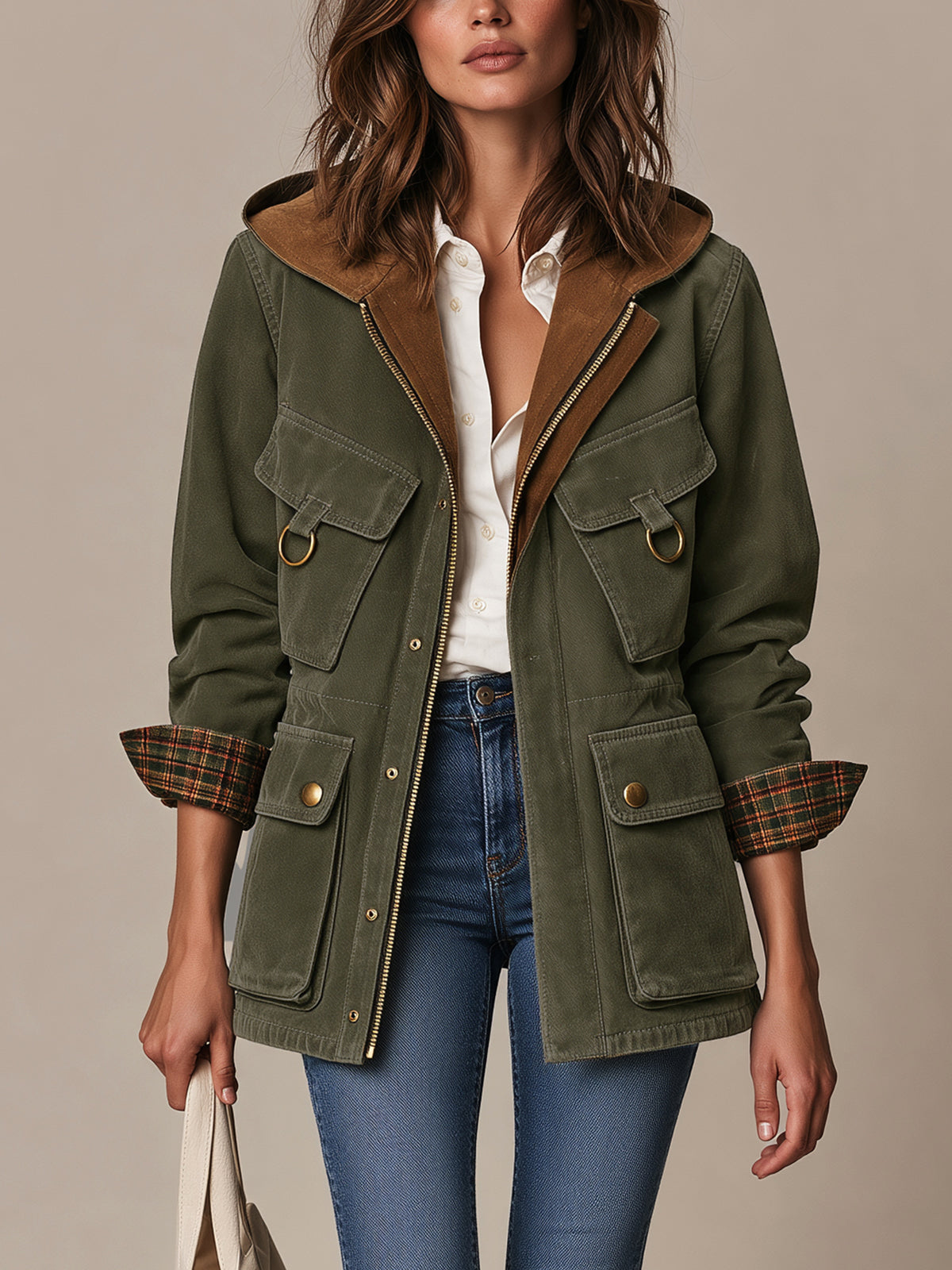 Hooded Multi-Pocket Utility Coat Jacket