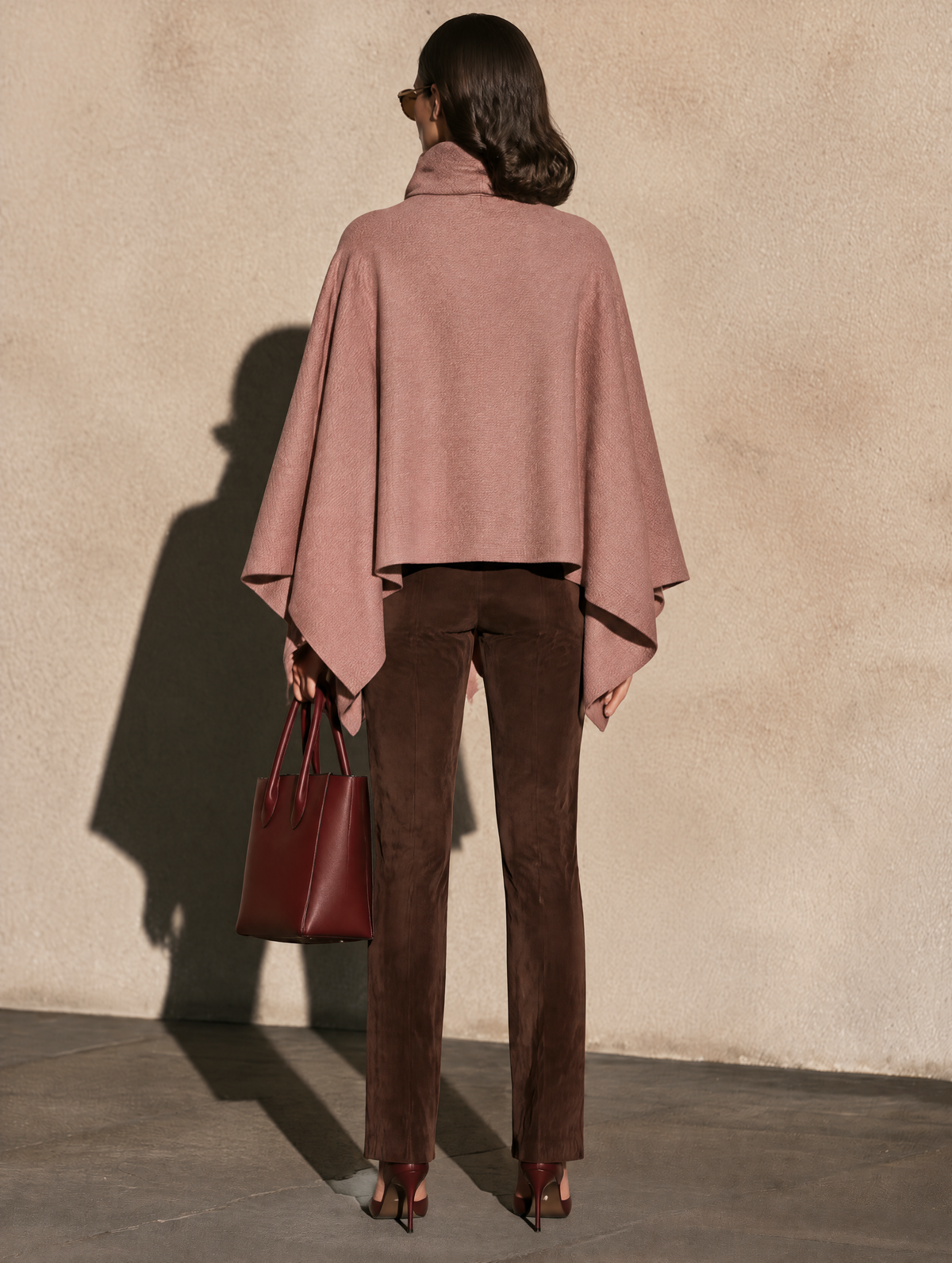 Dusty Rose Turtleneck Cape Poncho With Antique Gold Shoulder Buttons