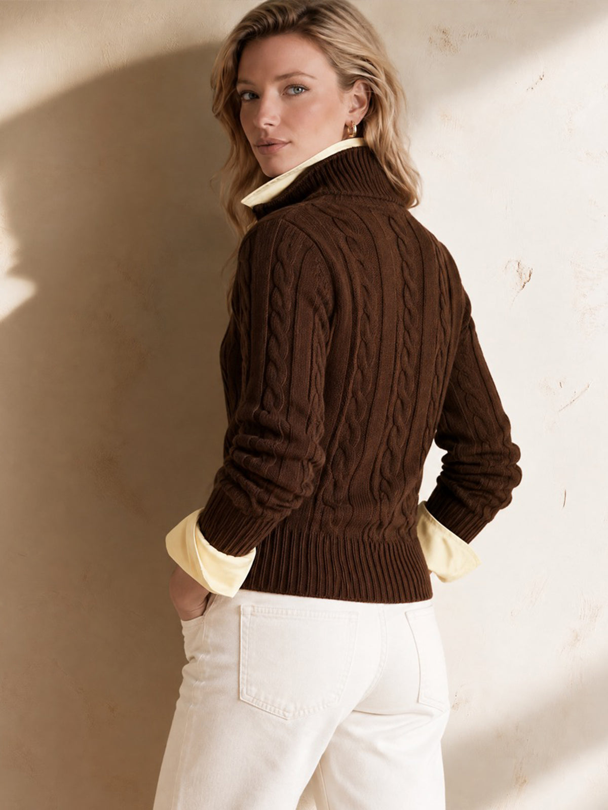Coffee Cable Layered Shirt Collar Knit Cardigan