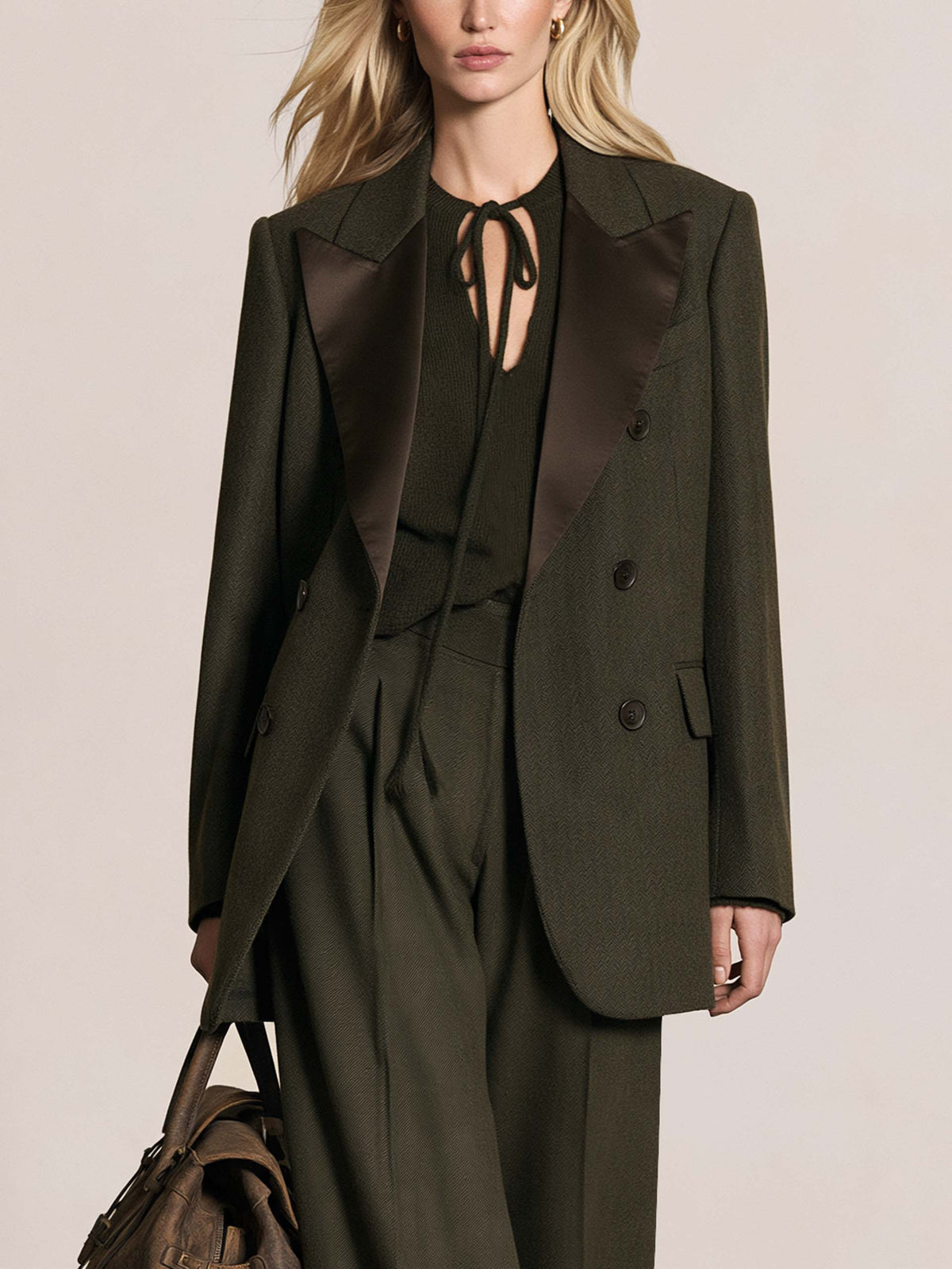 Olive Herringbone Blazer Jacket