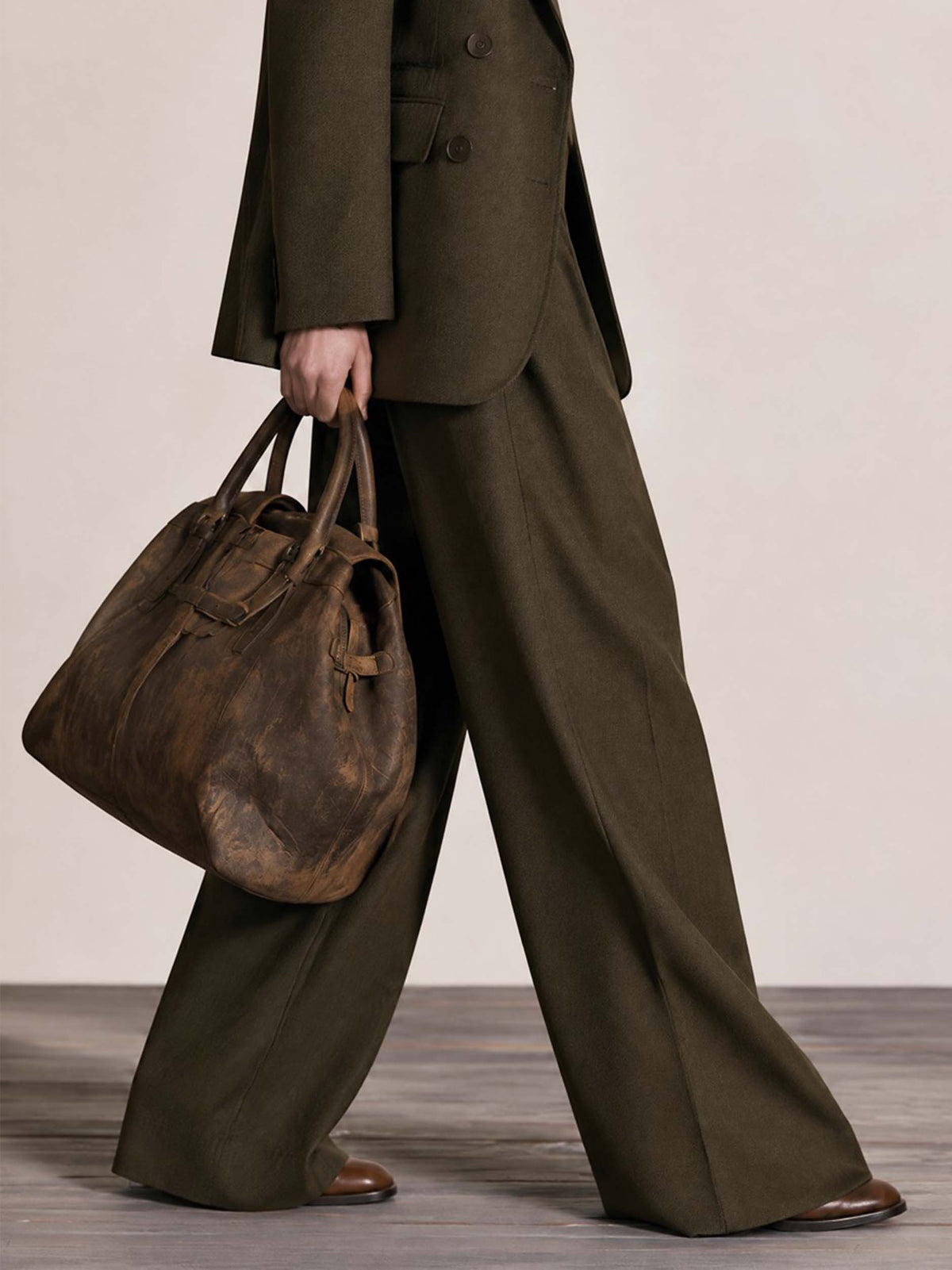 Herringbone Wide Leg Trousers Tailored Pants