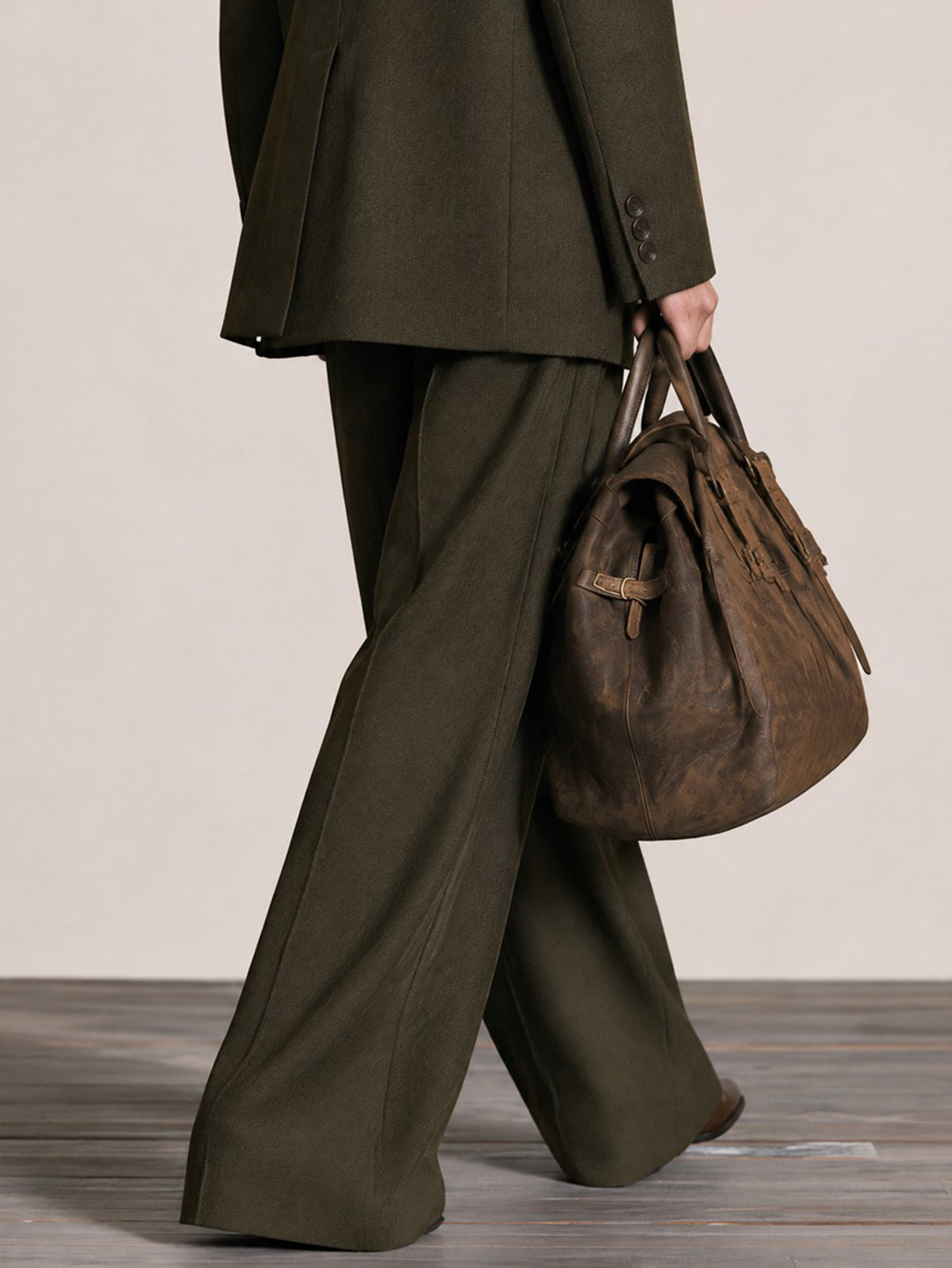 Herringbone Wide Leg Trousers Tailored Pants