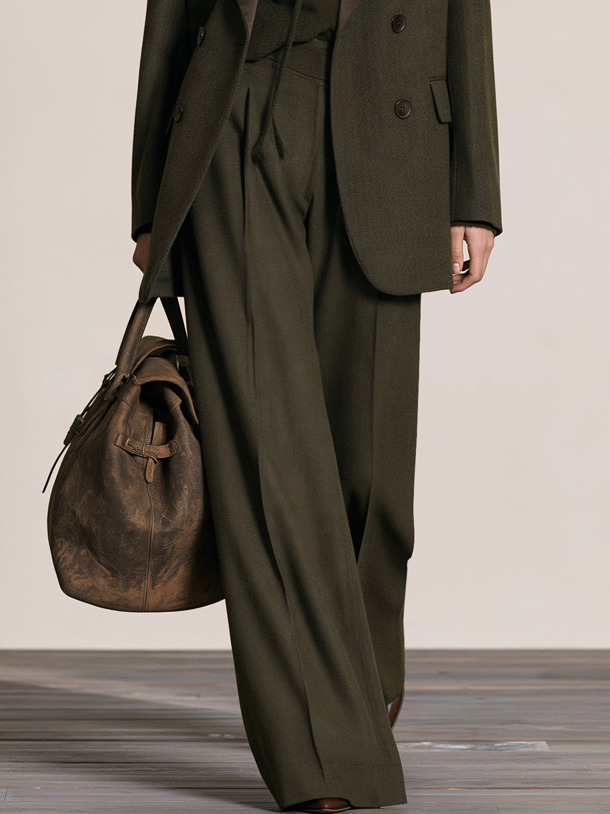 Herringbone Wide Leg Trousers Tailored Pants