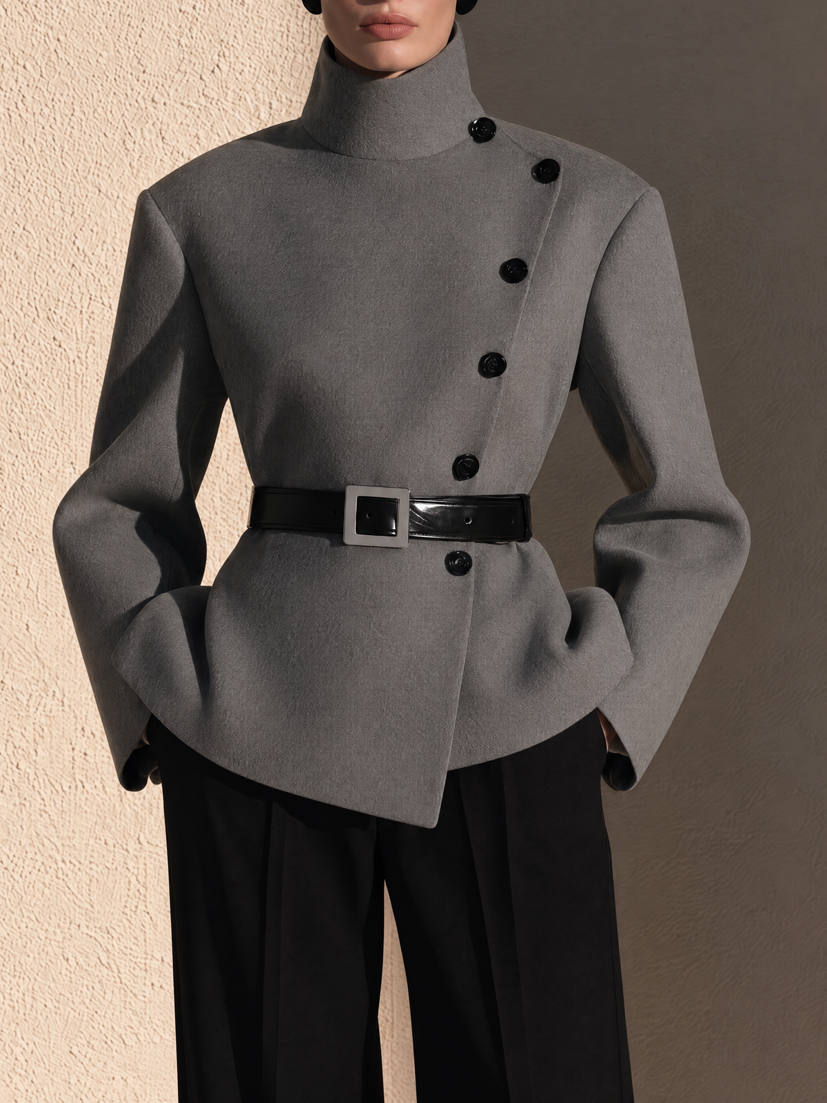 Charcoal Gray Asymmetric Wool Coat