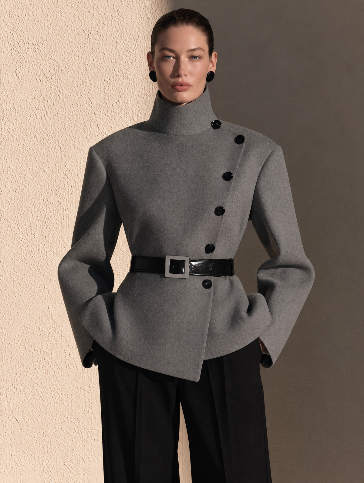 Charcoal Gray Asymmetric Wool Coat