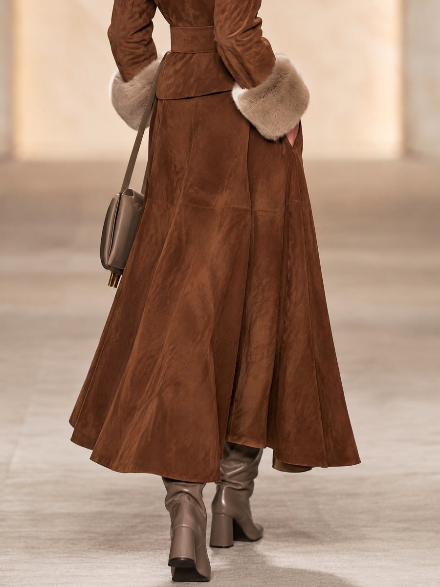 Caramel High Waist Flared Midi Skirt